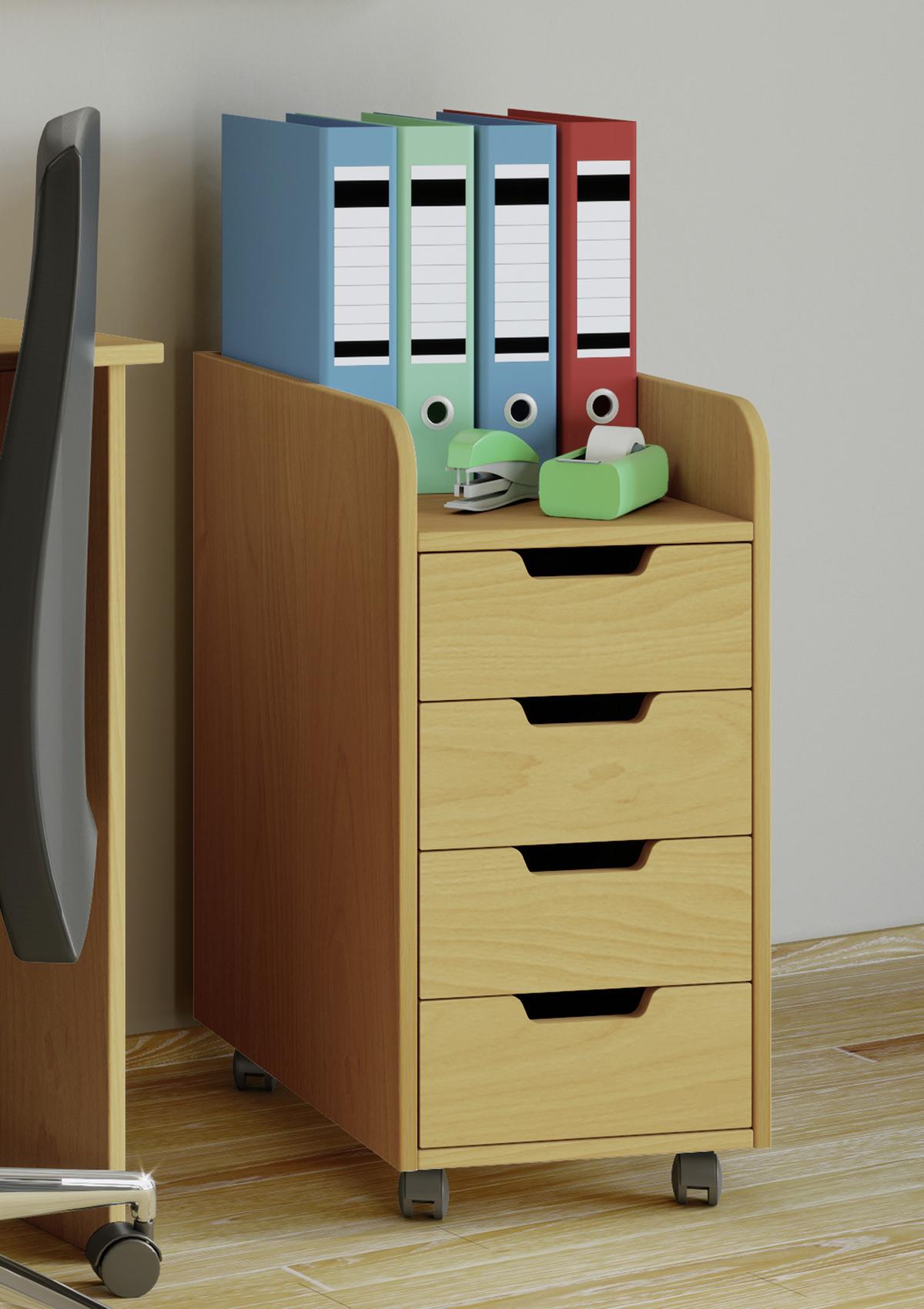 Rollcontainer Buche Dekor Konal Mini 33x65x40 cm - Buchefarben, KONVENTIONELL, Holzwerkstoff/Kunststoff (33/65/40cm) - MID.YOU