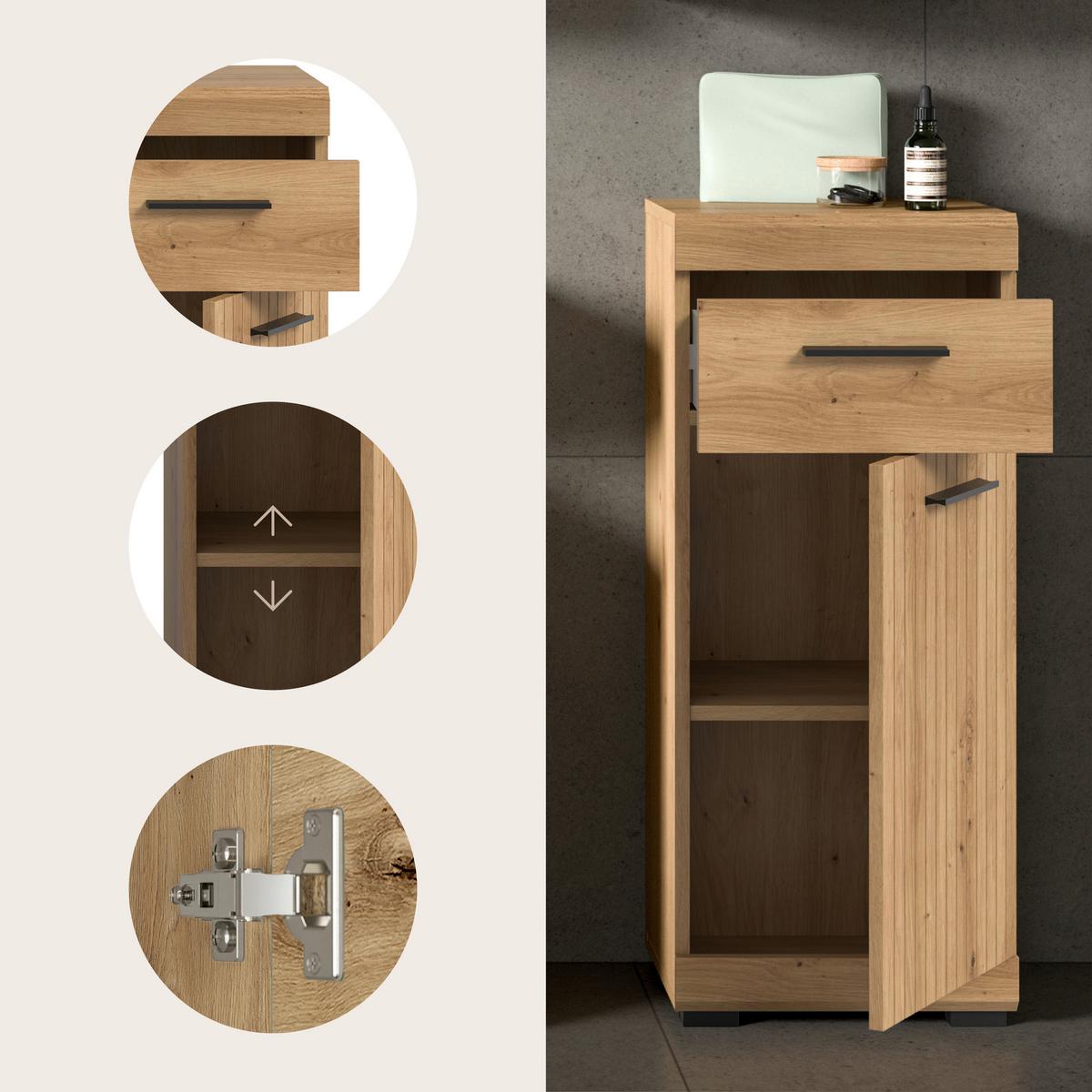 Midischrank Scout Eiche Artisan Dekor B: 37cm - Schwarz/Eiche Artisan, Trend, Holzwerkstoff (37/88/31cm) - MID.YOU
