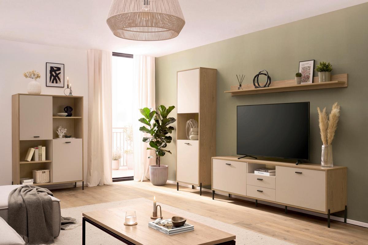 Wohnwand Fredericia Kaschmir/Eichefarben B: 259 cm - Kaschmir/Eichefarben, Design, Holzwerkstoff (259/206/40cm) - MID.YOU