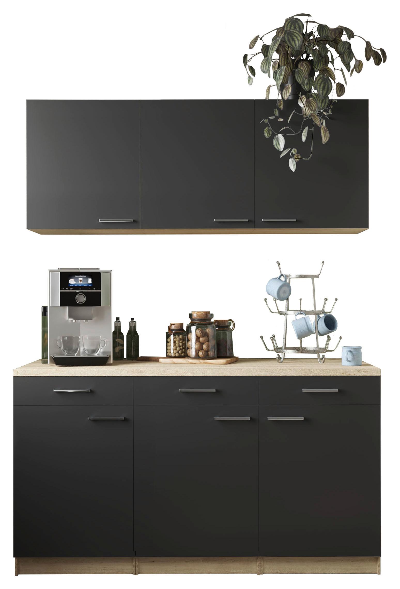 Miniküche Merle Schwarz, Eiche Dekor B: 150 cm - Eichefarben/Schwarz, Basics, Holzwerkstoff (150cm) - Respekta