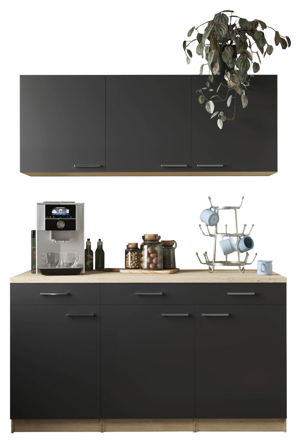 Miniküche Merle Schwarz, Eiche Dekor B: 150 cm - Eichefarben/Schwarz, Basics, Holzwerkstoff (150cm) - Respekta