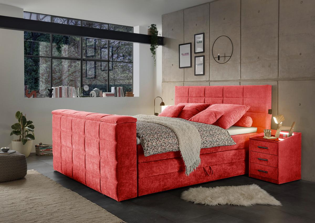 Boxspringbett Mit Bettkasten 180x200 Cm Denver - Rot, KONVENTIONELL, Textil (180/200cm) - Carryhome