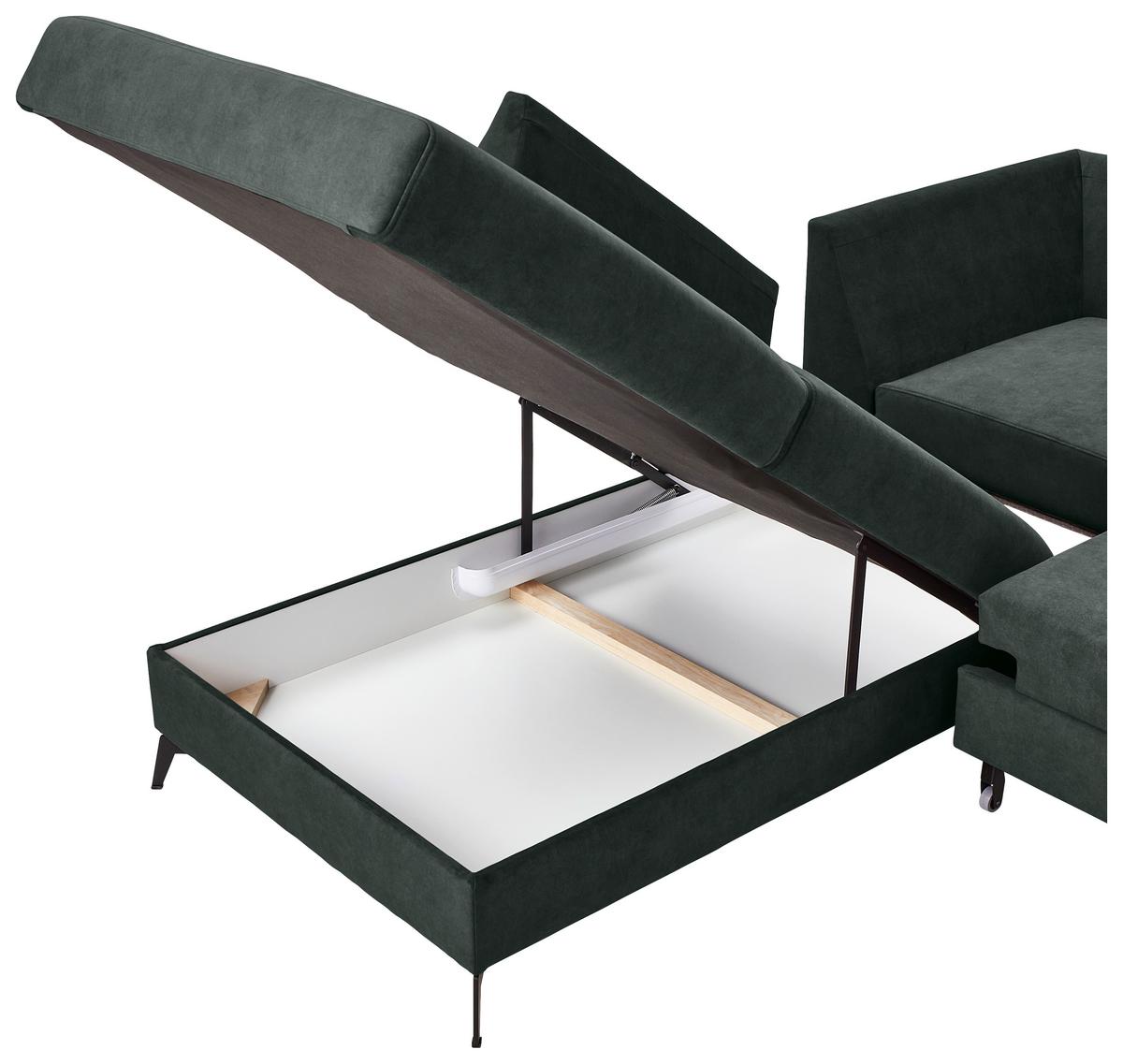 Sedací souprava ADESSO, levá, tmavě zelená barva - černá/tmavě zelená, Konvenční, kov/textil (257/275cm) - MID.YOU
