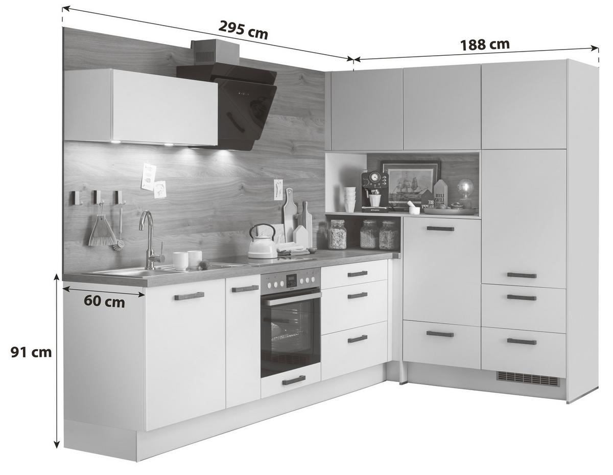 Eckküche Ip2200 Ohne Geräte 295x188 Cm Magnolienweiß - MODERN, Holzwerkstoff (295/188cm) - Impuls