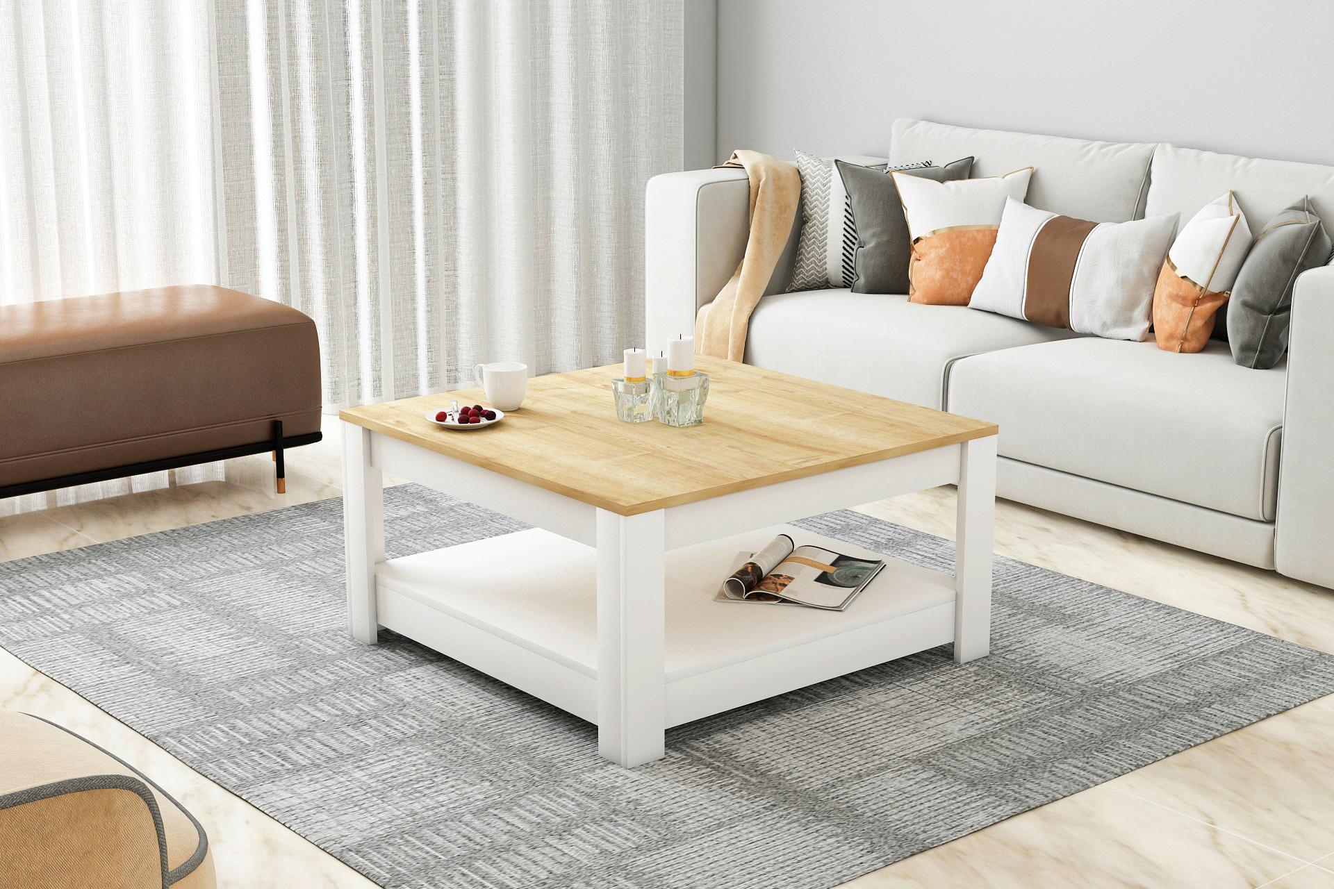 KONFERENČNÝ STOLÍK ATHENA - biela/farba duba, Design, kompozitné drevo (89/89/45cm) - Livetastic