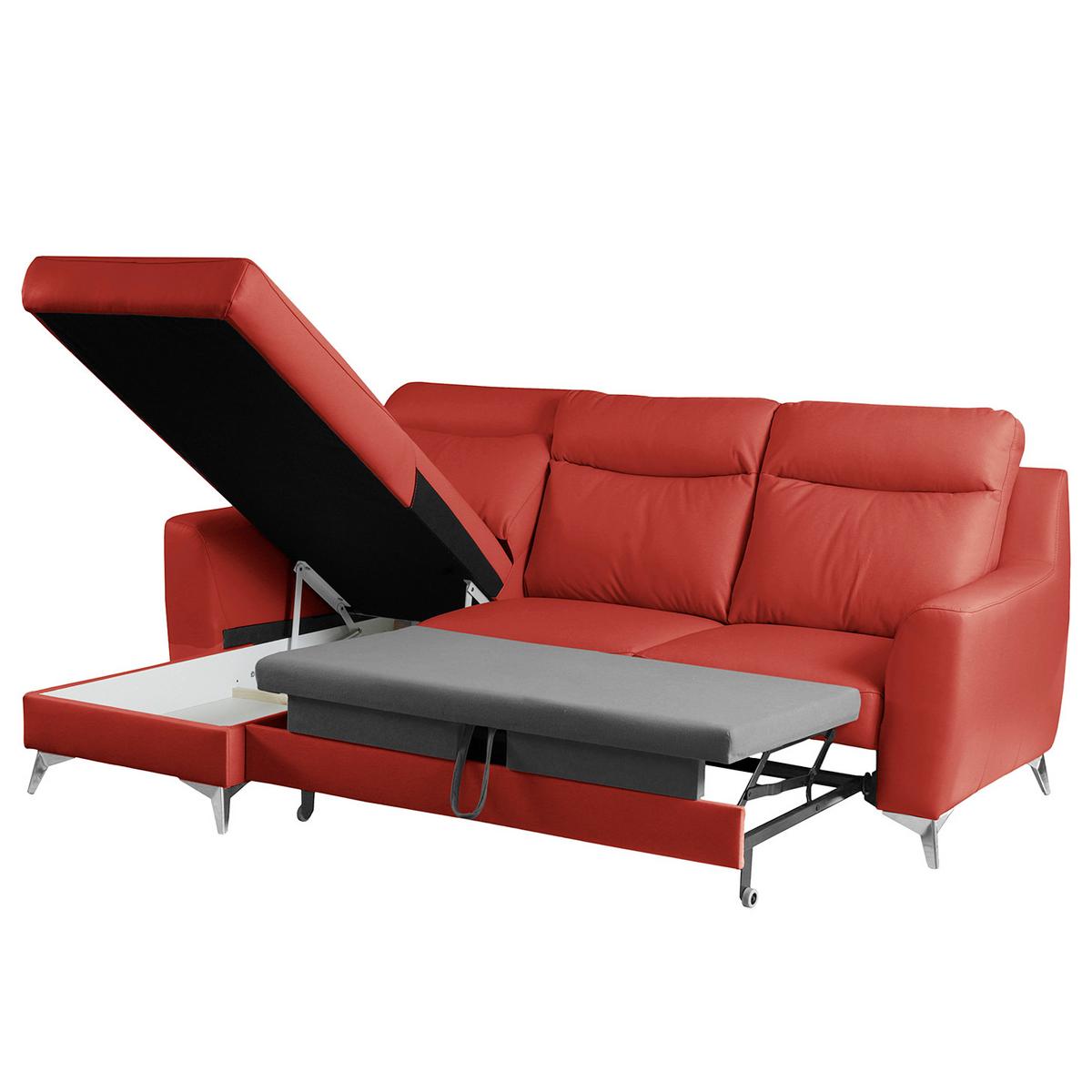 Ecksofa Gio Rot S: 236x168 Cm - Chromfarben/Rot, Design, Leder/Textil (236/168cm) - Livetastic