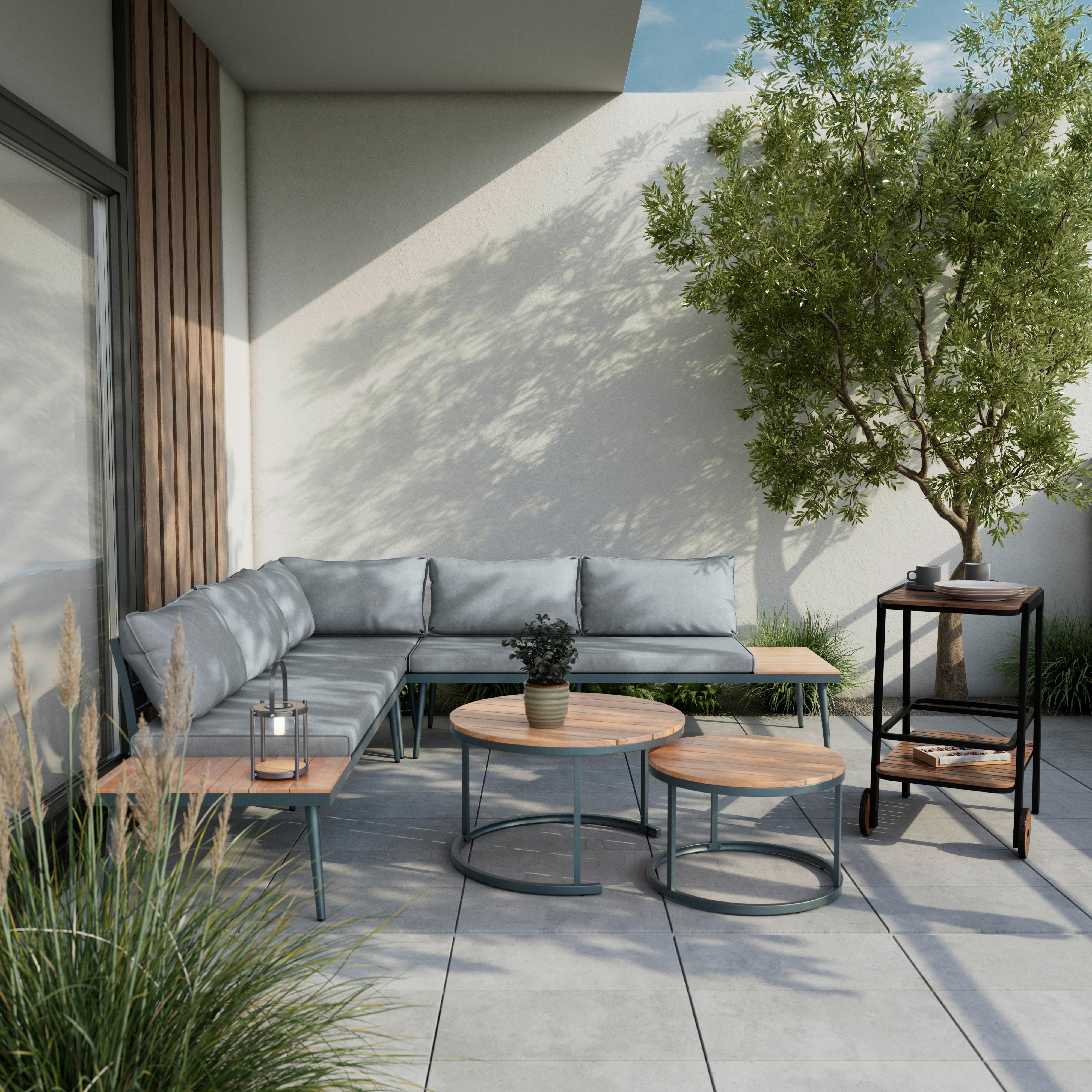 Záhradní sedací souprava LORENA - šedá/černá, Moderní, kov/dřevo (241/67/69cm) - Bessagi Garden