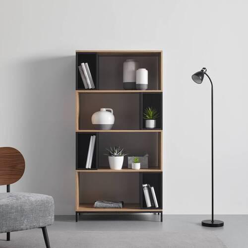 Regál Megy - černá/barvy dubu, Moderní, kov (80/158/40cm) - Bessagi Home