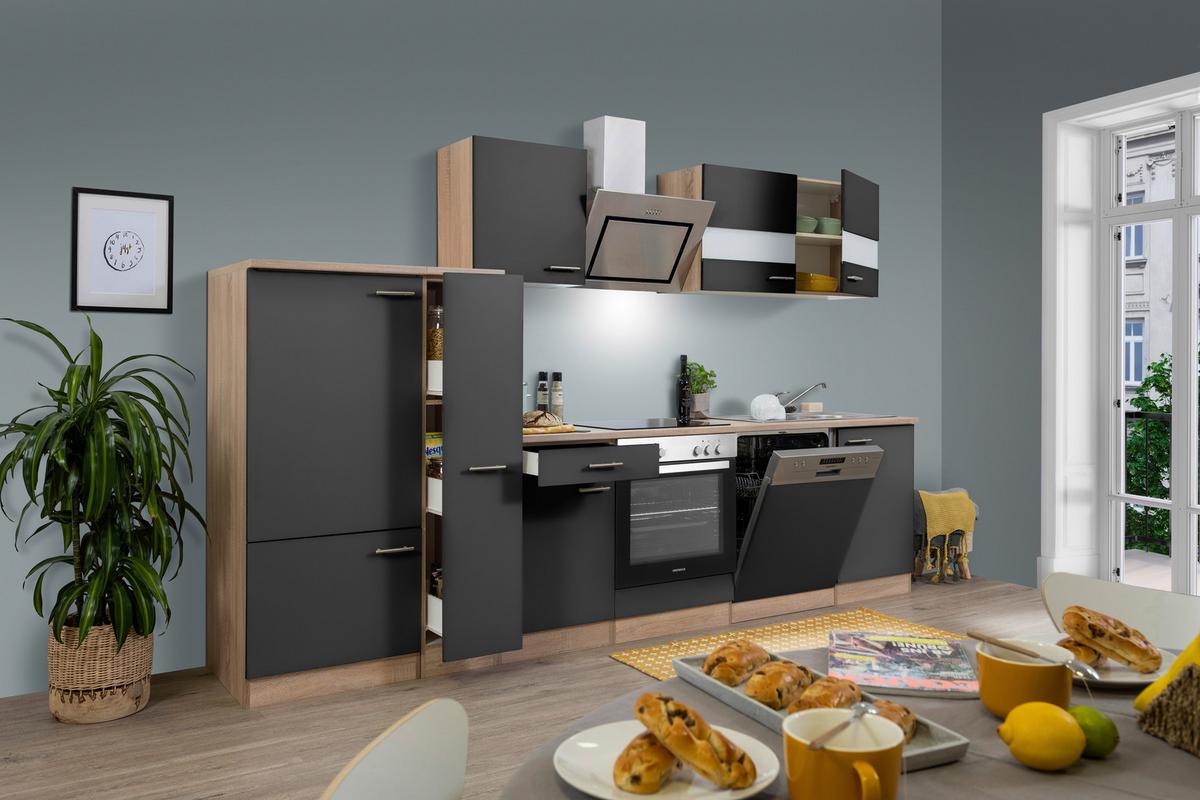 Küchenblock Merle Küchenblock 310 cm - Eichefarben/Grau, Basics, Holzwerkstoff (310cm) - Respekta