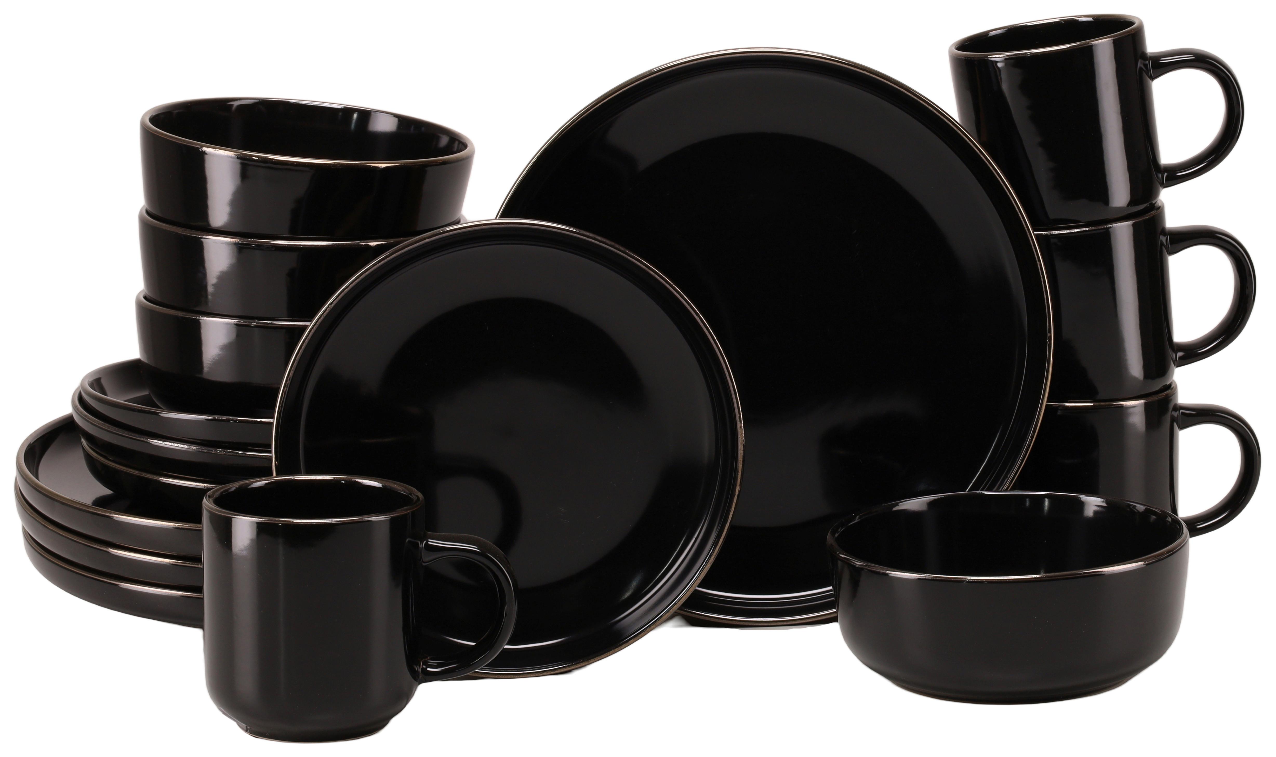 Kombiservice, 16-Teilig für 4 Personen, Steinzeug - Goldfarben/Schwarz, Basics, Keramik - Creatable