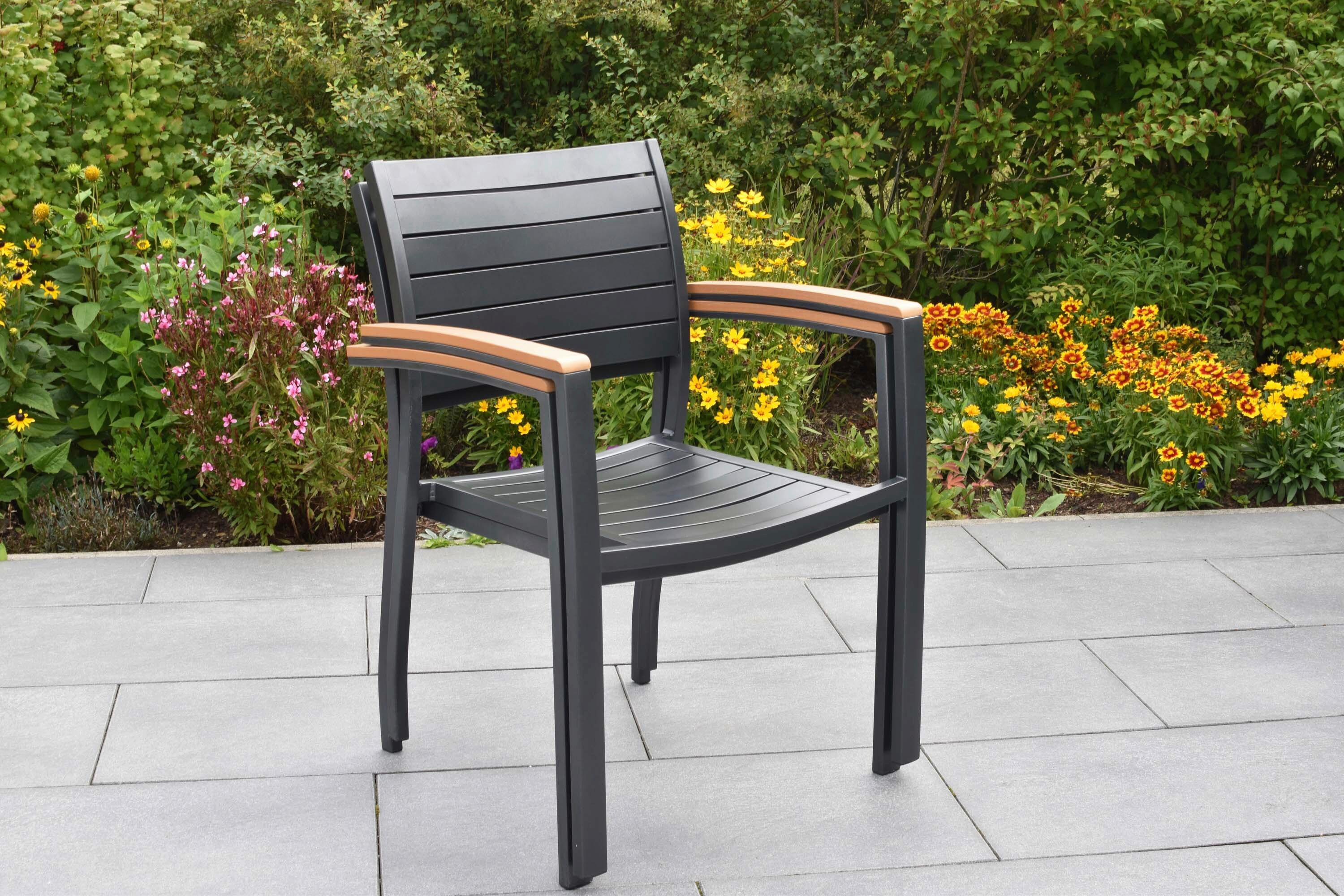 Gartenstuhlset 2er Stapelbar - Graphitfarben/Naturfarben, KONVENTIONELL, Kunststoff/Metall (55/84/61cm) - Gardenson