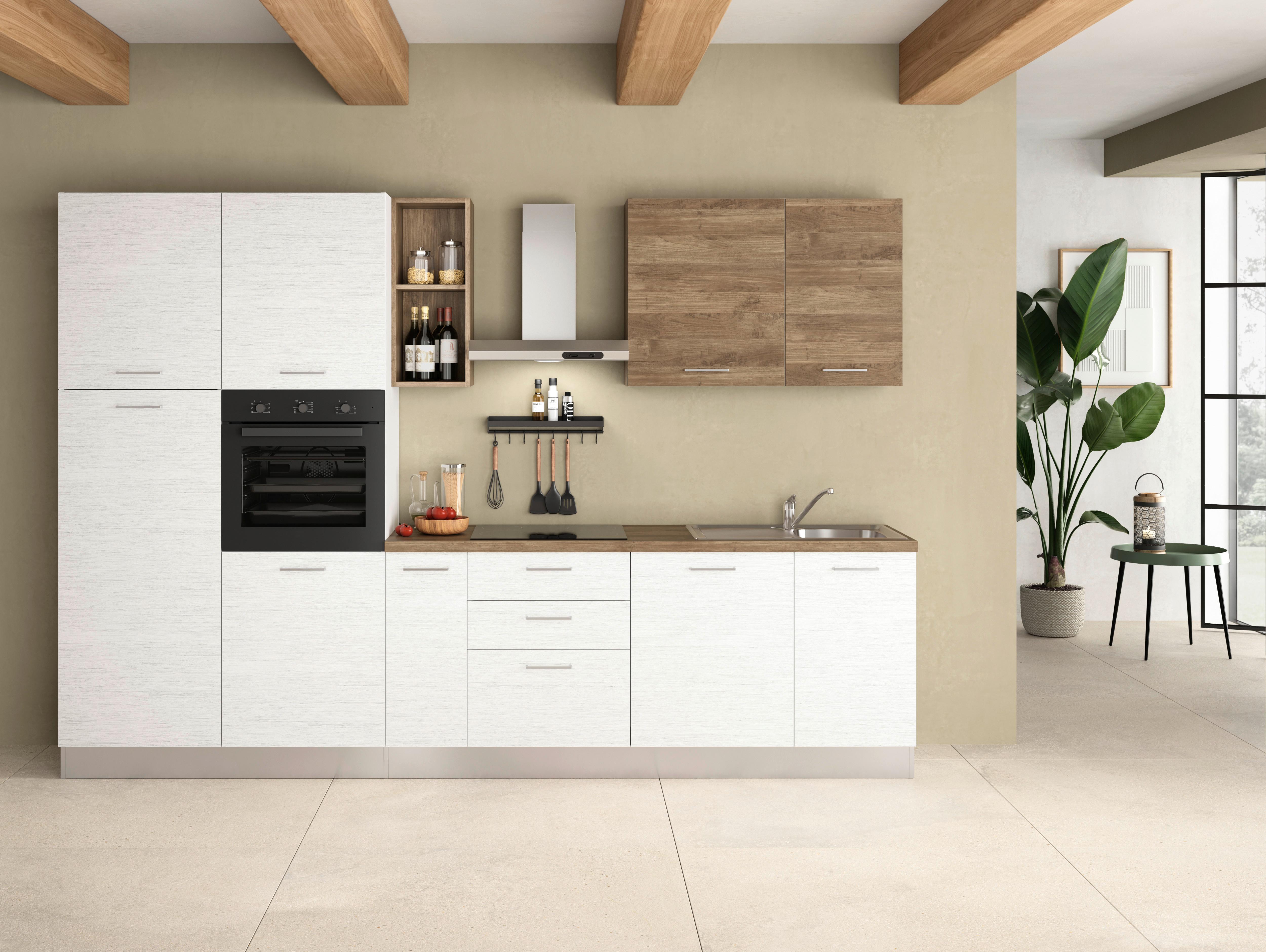 Küchenzeile Dafne 315 Cm Weiß/nussbaumfarben - Eichefarben/Magnolie, LIFESTYLE, Holzwerkstoff/Kunststoff (315cm) - MID.YOU