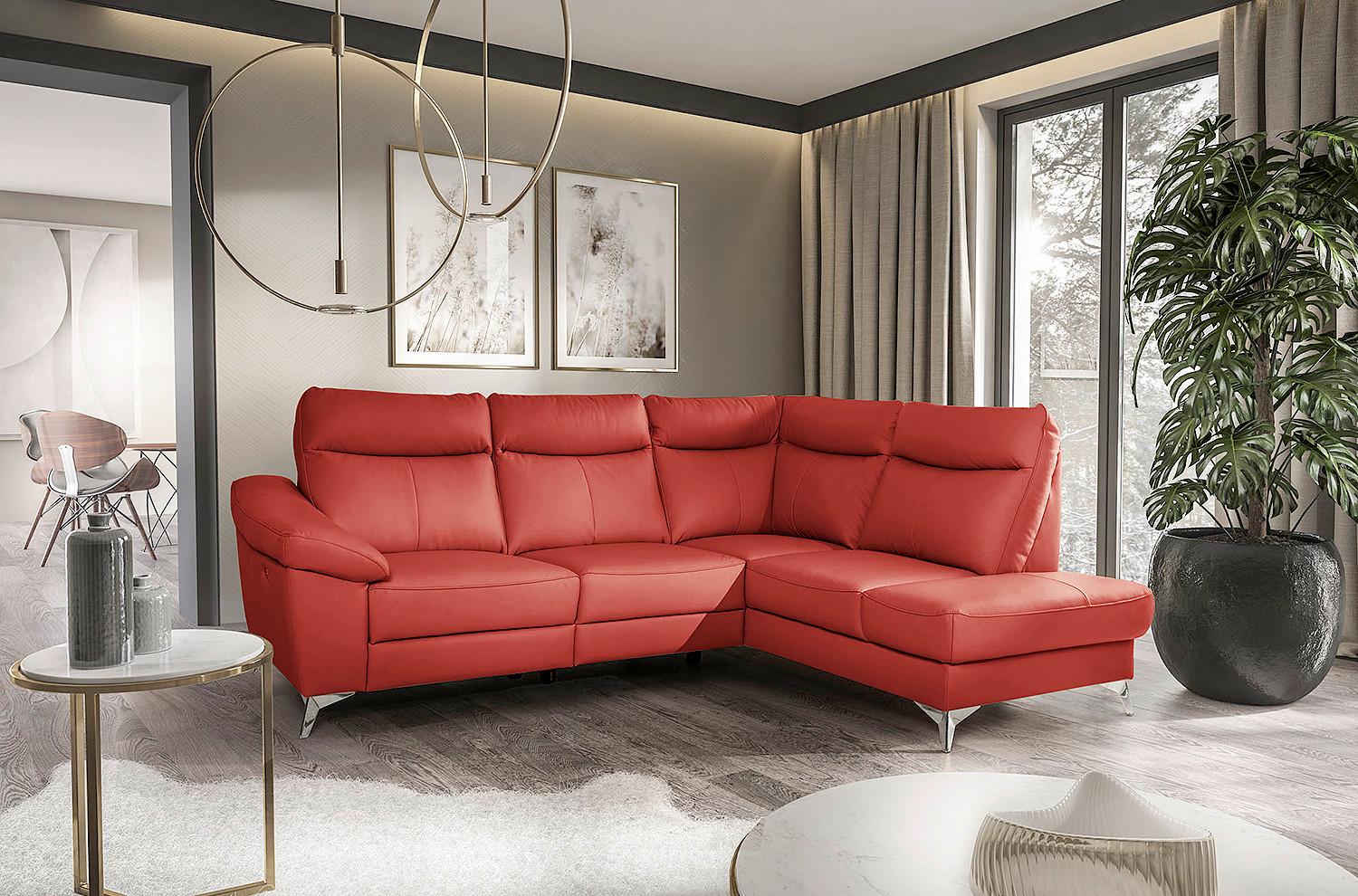Ecksofa Luna Teilleder Rot 242x194 - Chromfarben/Rot, Design, Leder/Textil (242/194cm) - Livetastic