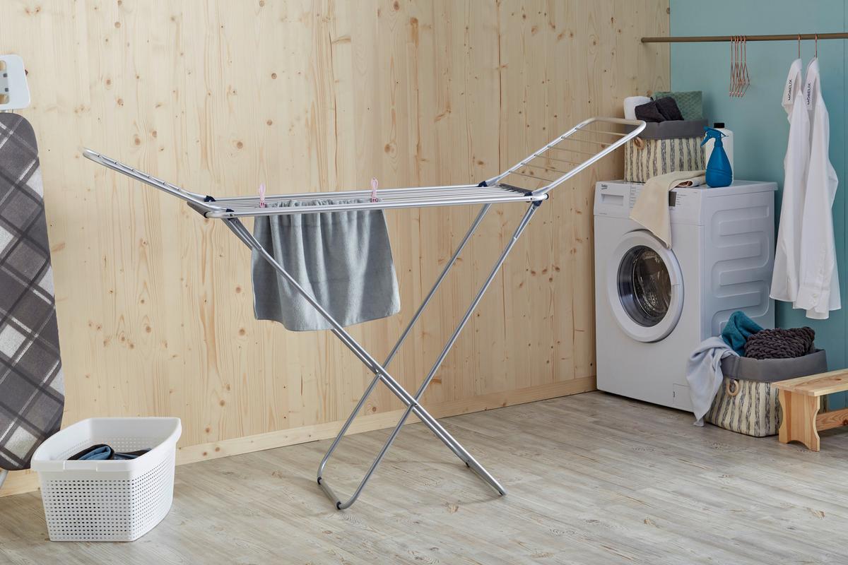 Wäscheständer Swan Lbh: 178x55x106 Cm, Klappbar - Weiß/Dunkelblau, Basics, Kunststoff/Metall (178/55/106cm) - Homezone