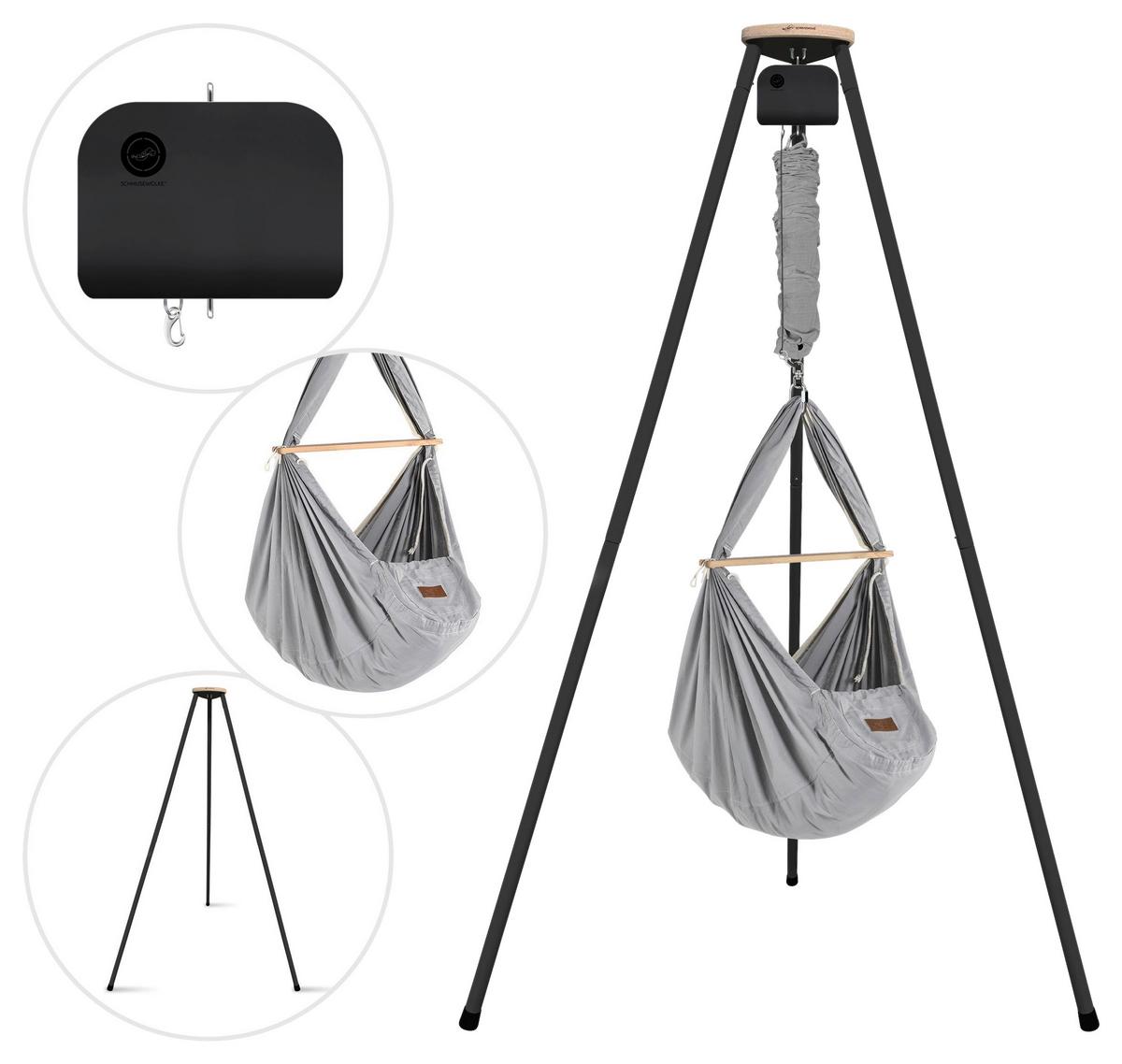 Federwiege Federwiegenset - Anthrazit/Grau, Basics, Kunststoff/Textil (135/194/135cm) - SCHMUSEWOLKE