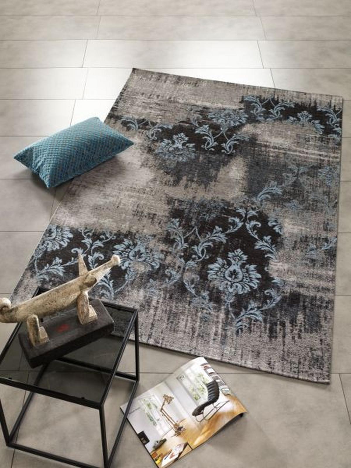 Vintage-Teppich Diana Melody Blau/Grau 40x60 cm - Blau/Grau, Trend, Textil (40/60cm) - Novel