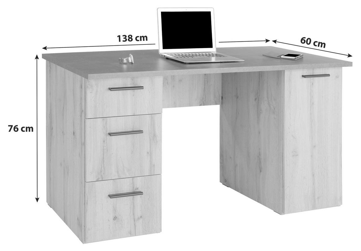 Psací stůl TEN - barvy dubu/barvy hliníku, Moderní, kompozitní dřevo/plast (138/76/60cm)