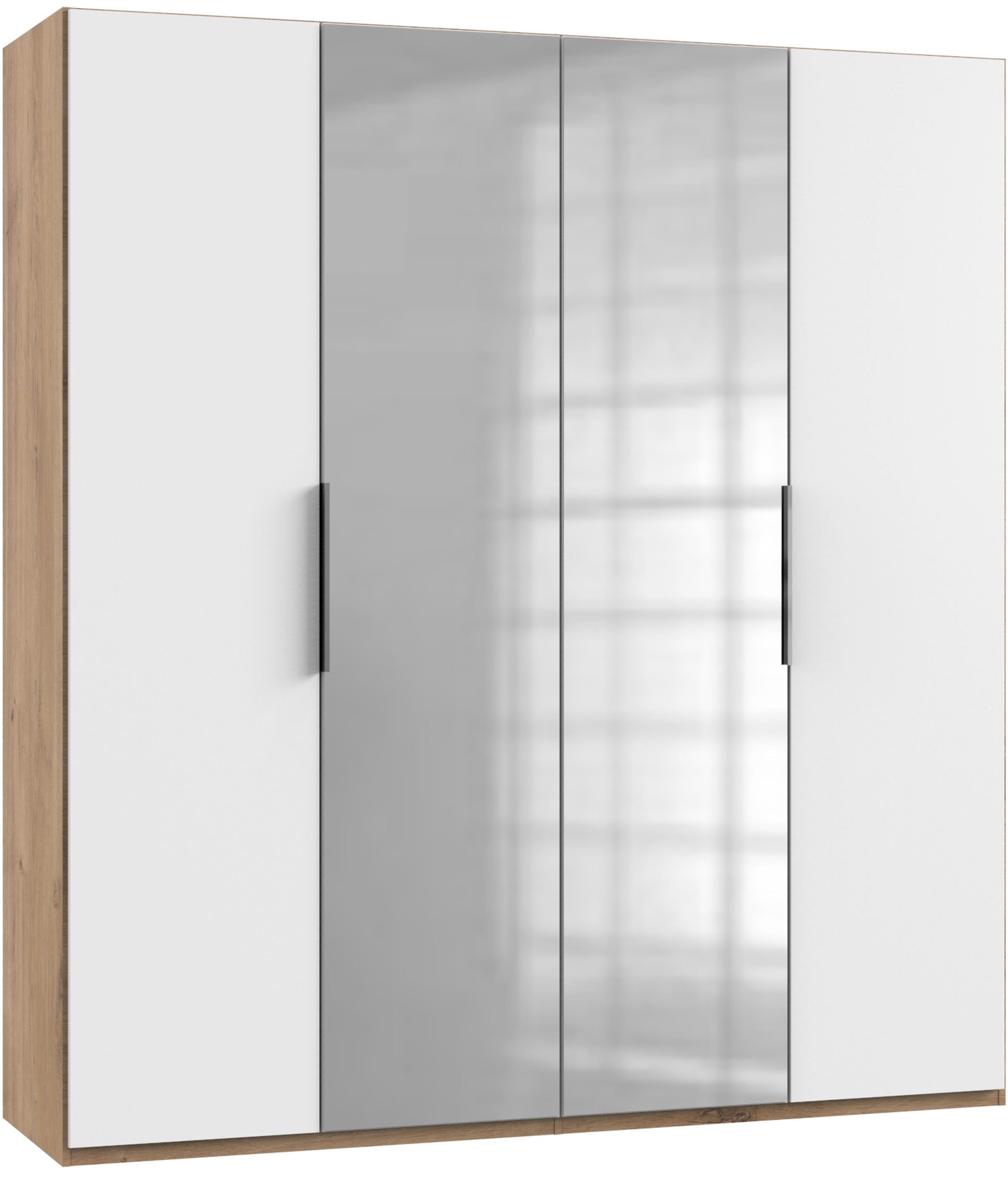 Drehtürenschrank Mit Spiegel 200 Cm Level, Weiß/eiche Dekor - Eichefarben/Weiß, MODERN, Holzwerkstoff (200/216/58cm) - MID.YOU