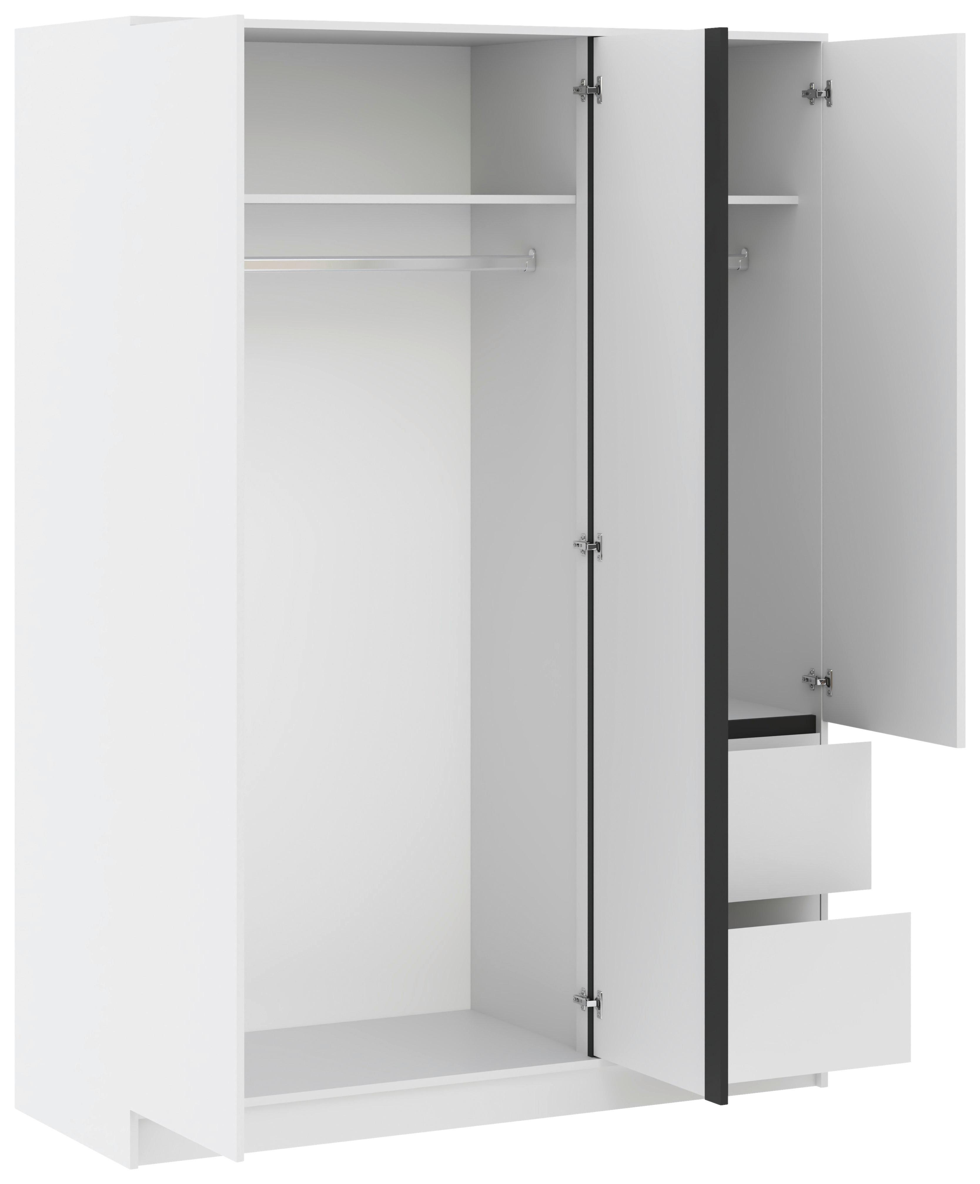 Drehtürenschrank 146,8cm Basit Weiß Dekor - Weiß, KONVENTIONELL, Holzwerkstoff (146,8/205,5/56,6cm)