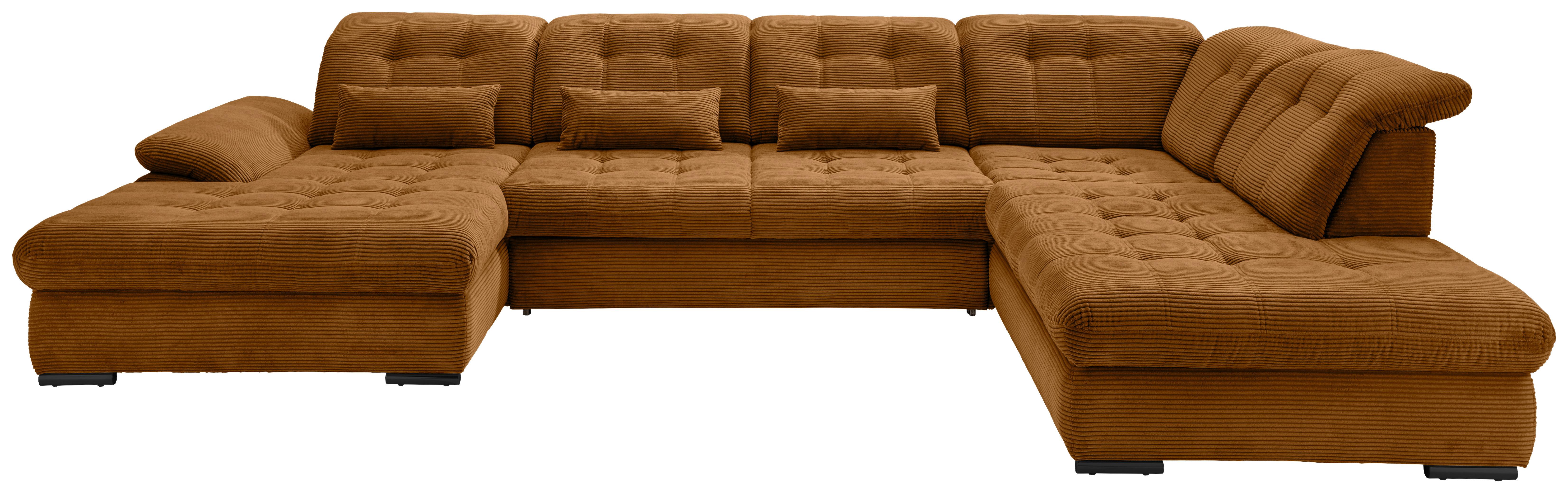 Wohnlandschaft mit Bettkasten Rigatti Goldfarben B: 387 cm - Goldfarben/Schwarz, MODERN, Textil (184/387/252cm) - Livetastic