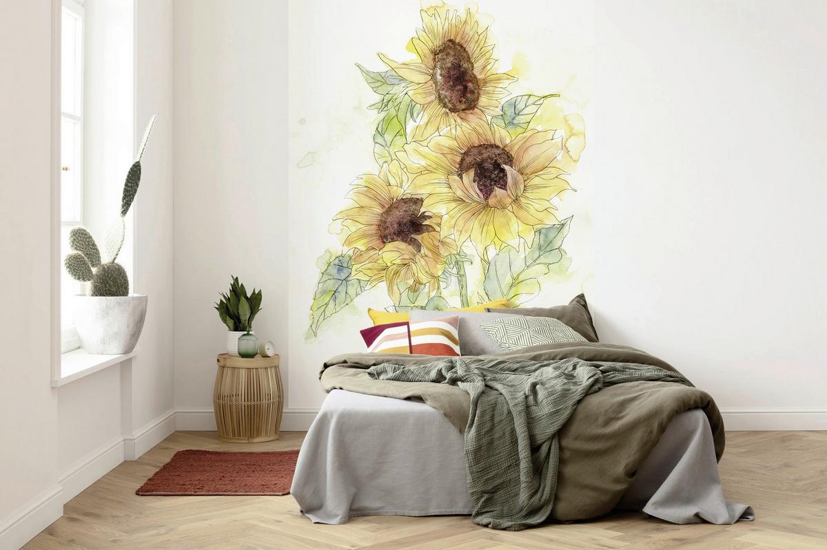 Vliestapete Girasol - Gelb/Grün, Basics (200/250cm) - Komar
