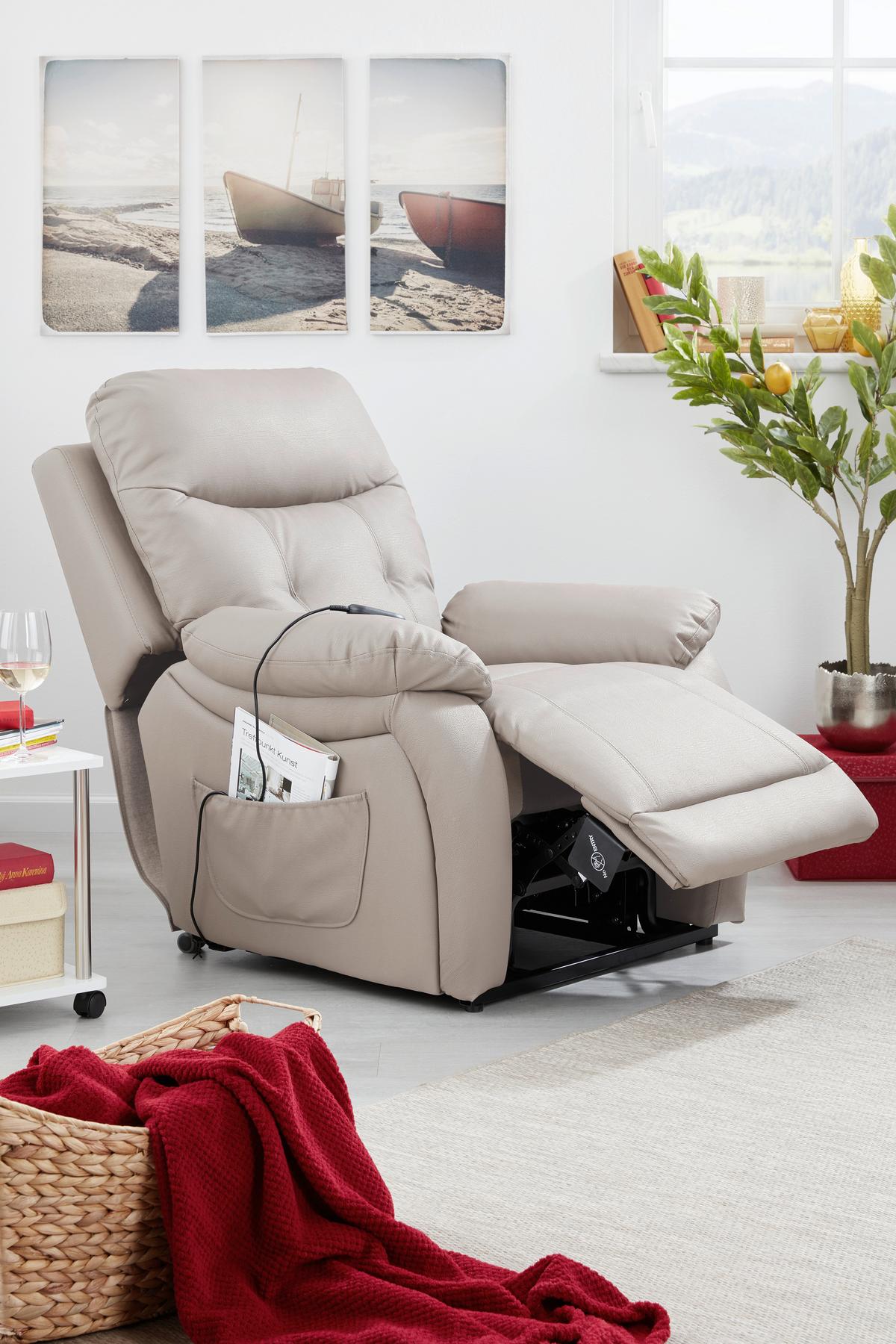 Relaxačné kreslo MARIO, sivá, kožený vzhľad - čierna/sivá, Konventionell, kov/textil (89/107-79/94-165cm) - James Wood