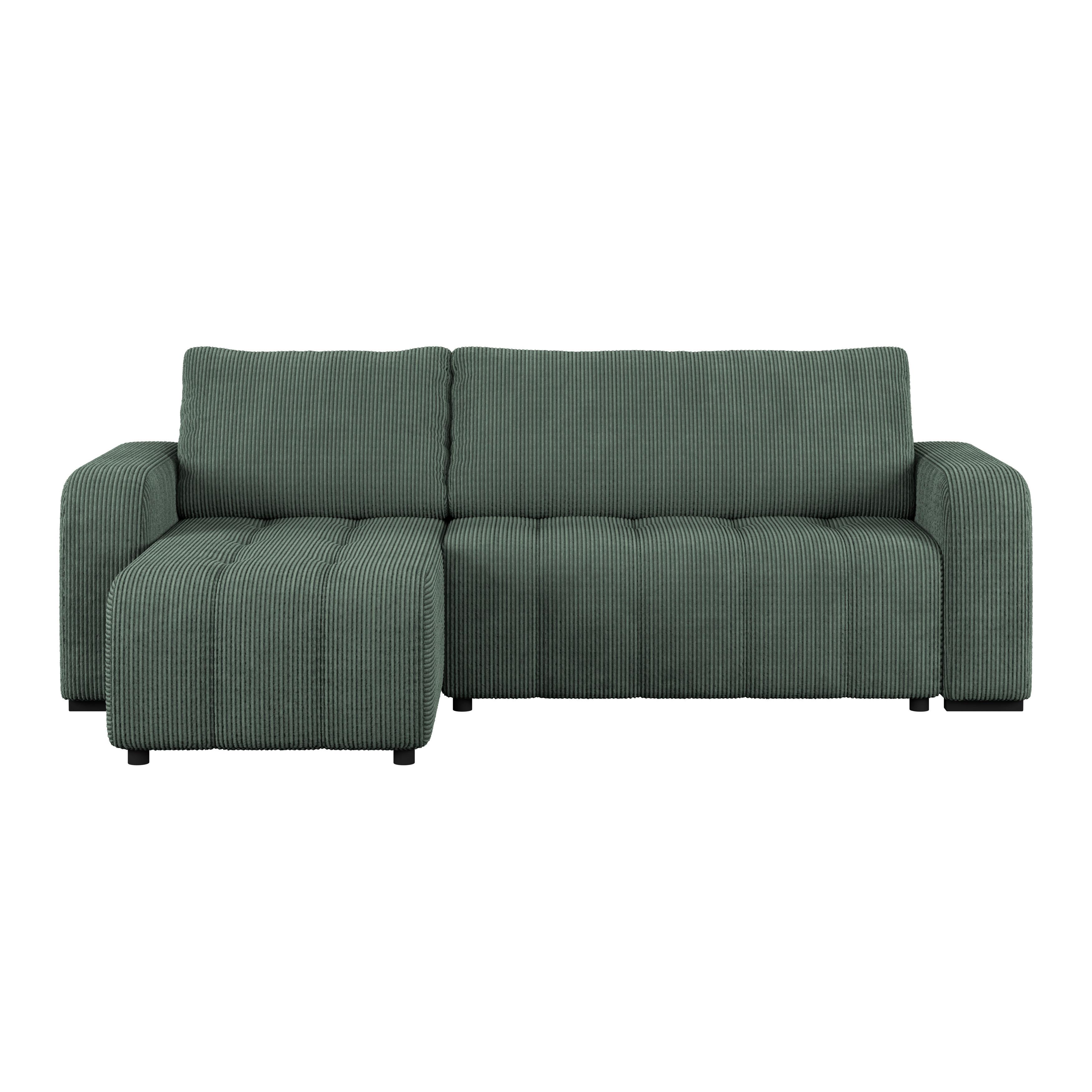 Ecksofa mit Bettfunktion Marseille, waldgrün - Waldgrün/Schwarz, Trend, Holz/Holzwerkstoff (155/240cm)