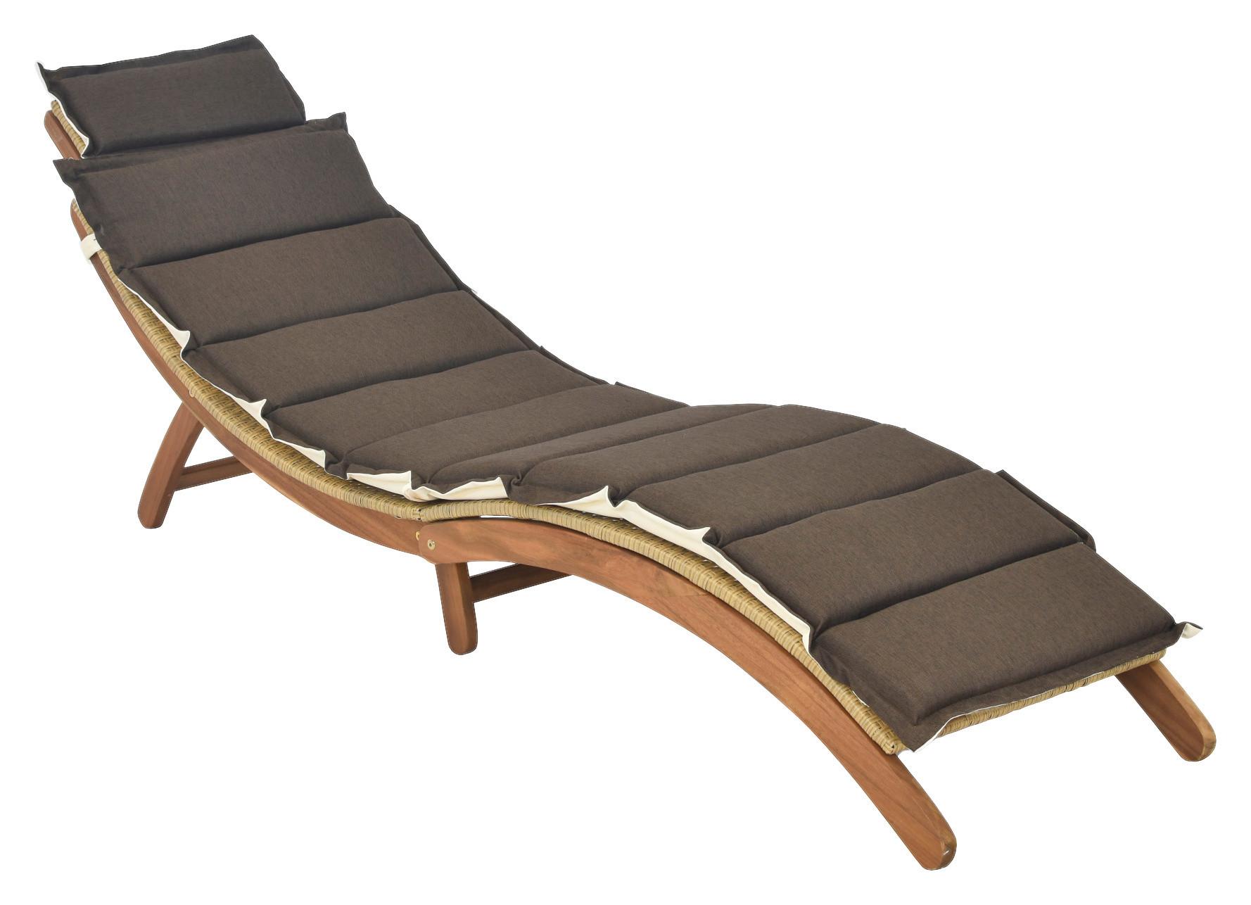 Sonnenliege Capri Akazienholz/ Metall/Kunststoff mit Auflage - Naturfarben, MODERN, Holz/Kunststoff (183/60/54cm) - Gardenson
