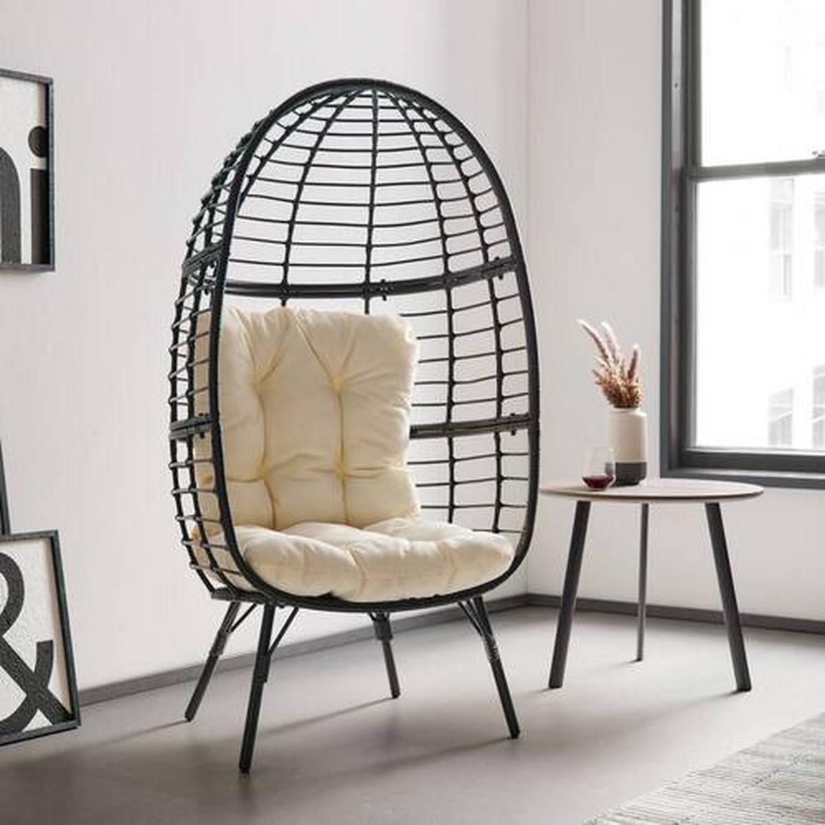 Relaxační křeslo NARA černé - bílá/černá, Moderní, kov/textil (77/145/65cm) - Bessagi Garden