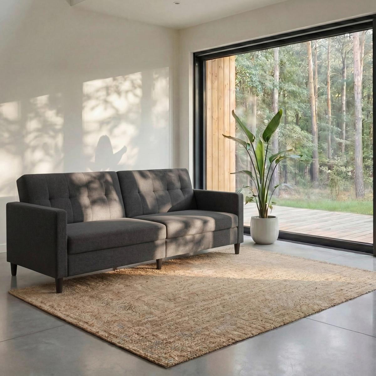 Schlafsofa Hannover Anthrazit, mit Schlaffunktion - Anthrazit/Schwarz, Basics, Textil (203/82cm) - Livetastic