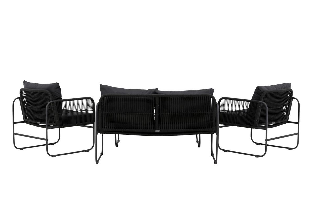 Loungegarnitur Utah - Schwarz, KONVENTIONELL, Textil/Metall - Gardenson