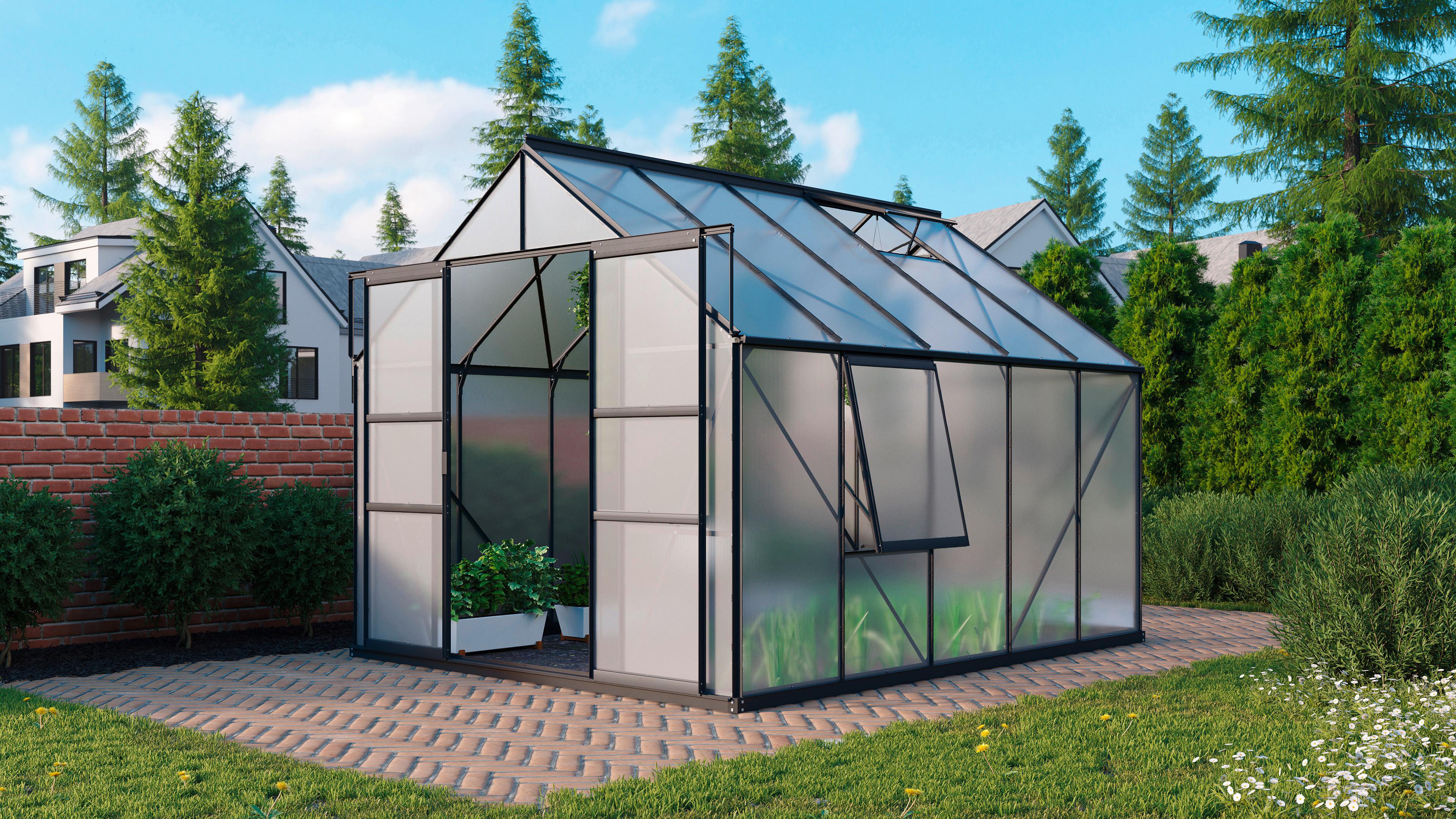 Gewächshausbausatz Meridian 2 8300 8,2 M2 Metall/kunststoff - Schwarz, Basics, Kunststoff/Metall (257/231,8/321cm)