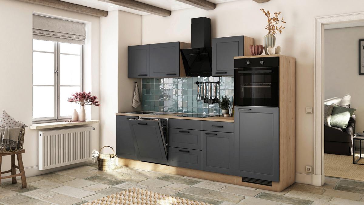 Küchenblock Romeo Eiche/Anthrazit B: 280 cm - Eichefarben/Anthrazit, Basics, Holzwerkstoff (280cm) - FlexWell