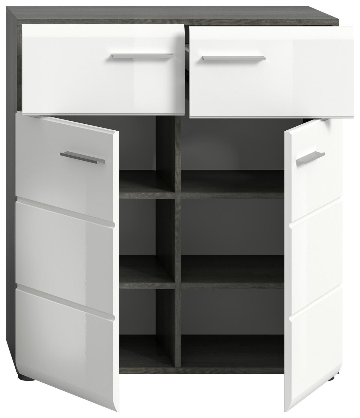 Schuhschrank Salsa - Weiß Hochglanz/Silberfarben, Design, Holzwerkstoff (80/90/37cm) - MID.YOU