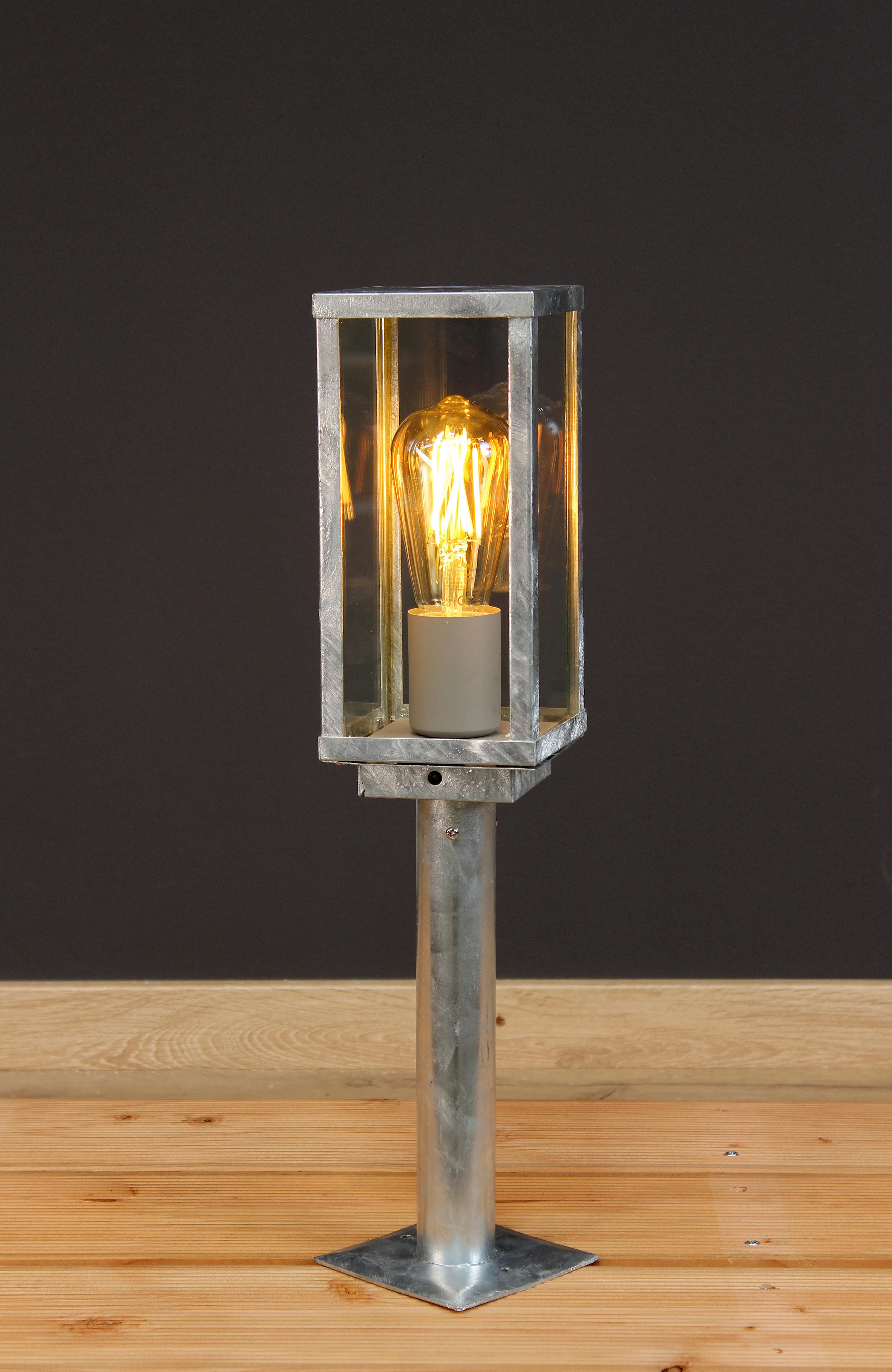 Sockelleuchte mit Dämmerungs- Sensor Karo 60 W Glas/Metall - Klar/Zinkfarben, Design, Glas/Metall (50/11/11cm)