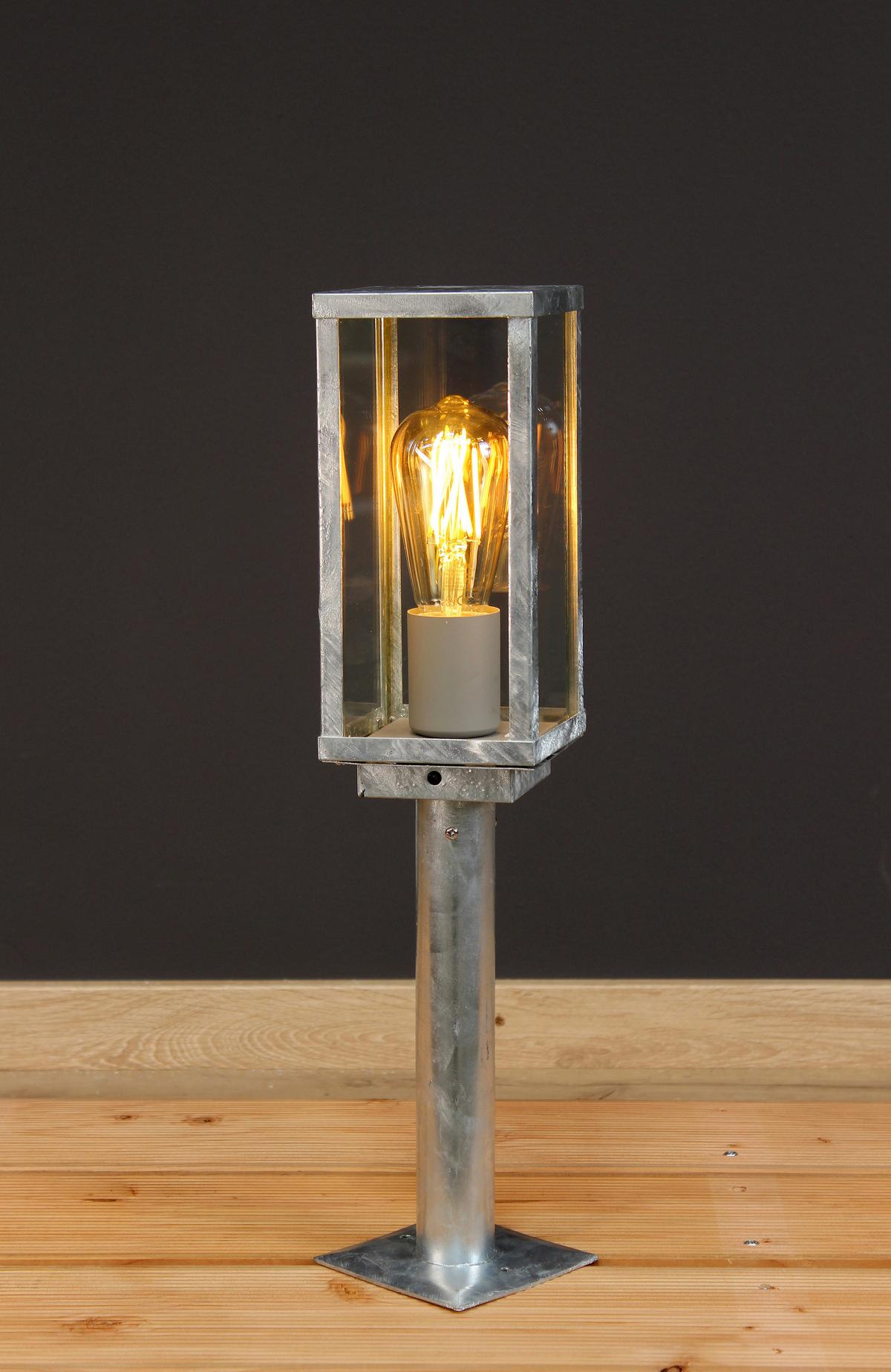 Sockelleuchte mit Dämmerungs- Sensor Karo 60 W Glas/Metall - Klar/Zinkfarben, Design, Glas/Metall (50/11/11cm)