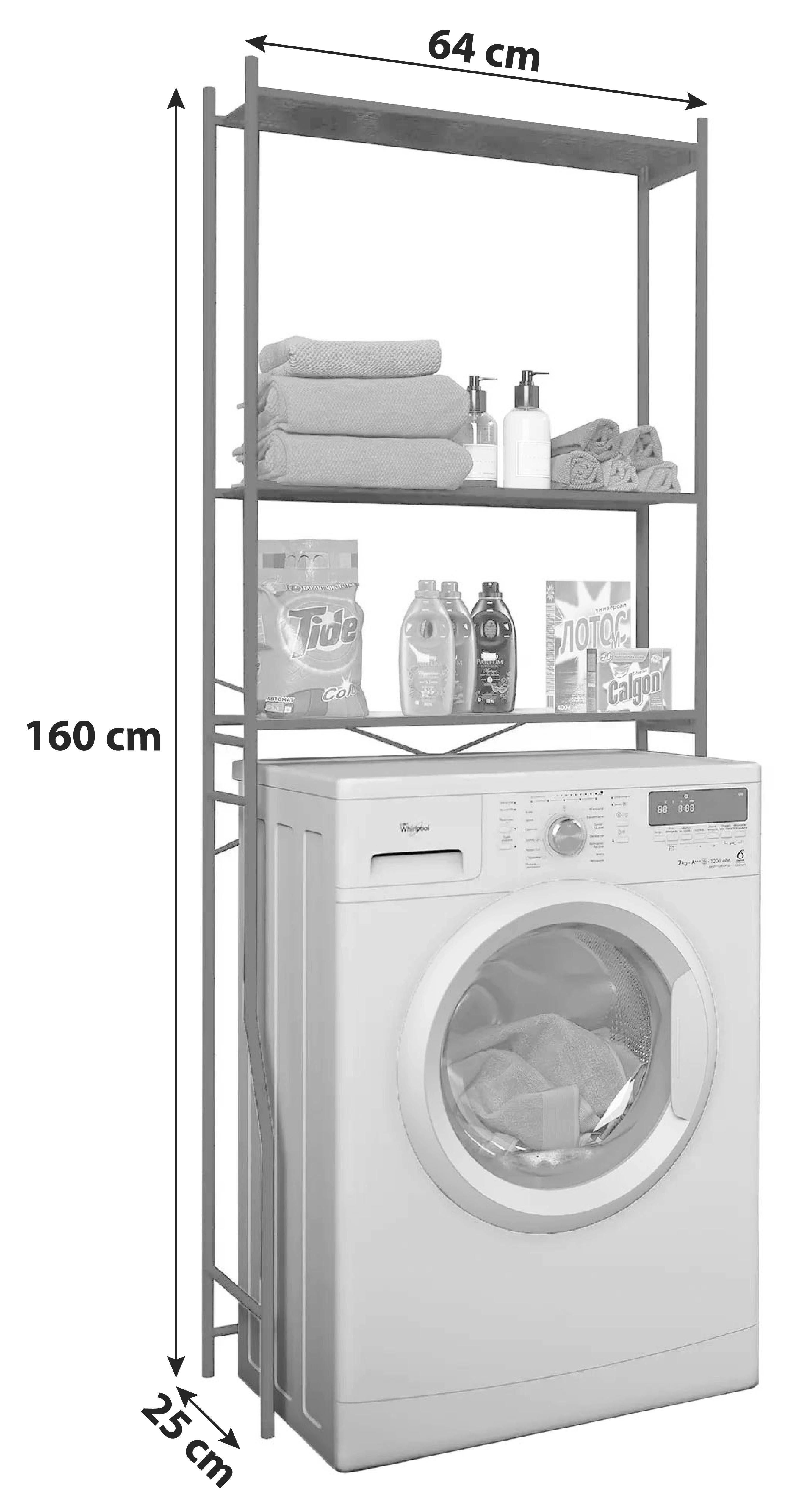 Waschmaschinenverbau Regal Metall BxH: 64x160 cm Tubas - Schwarz, Basics, Metall (64/160/25cm) - MID.YOU
