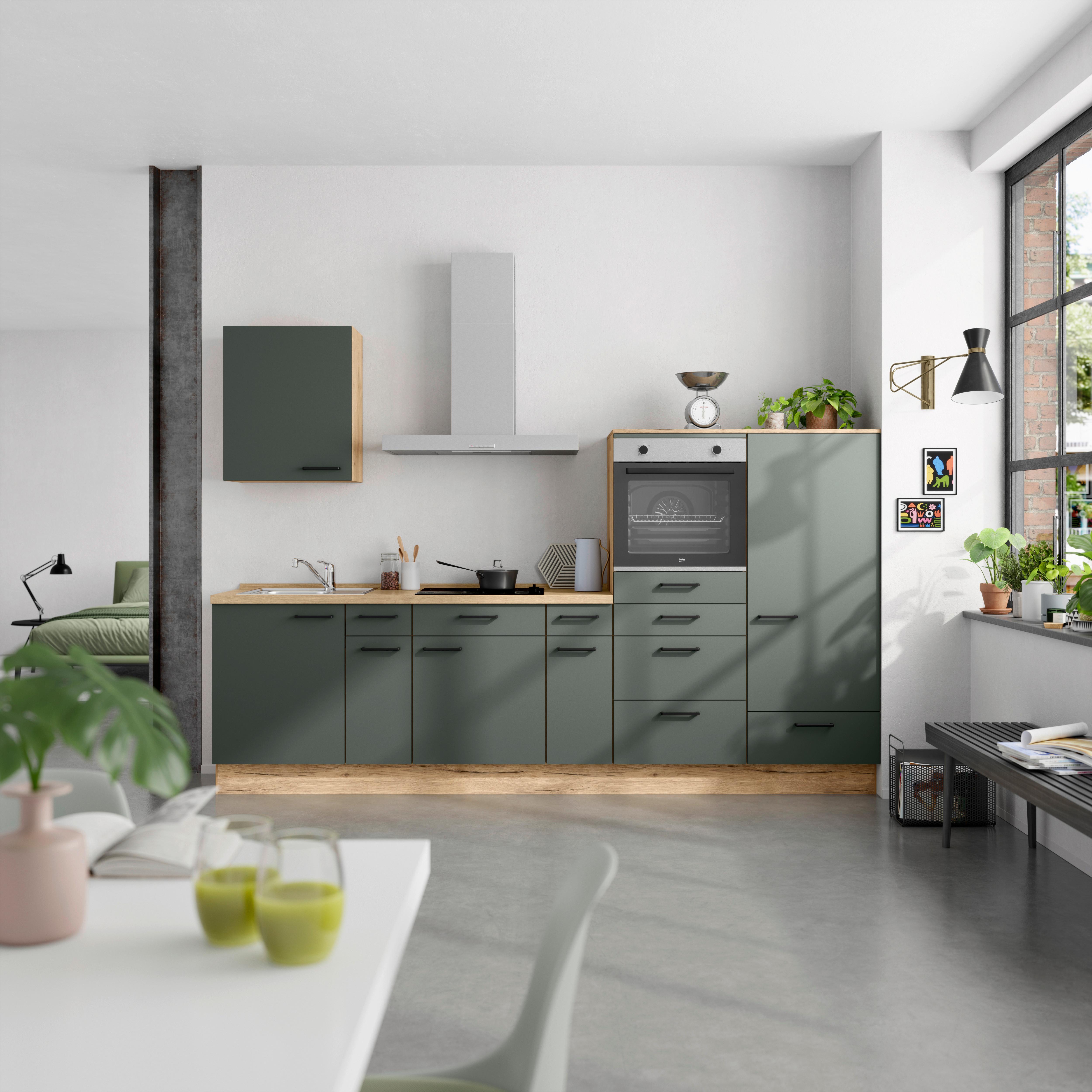 Küchenleerblock Easytouch Low-Line, L4 Rechts - Dunkelgrün/Eichefarben, MODERN, Holzwerkstoff (300cm) - Nobilia