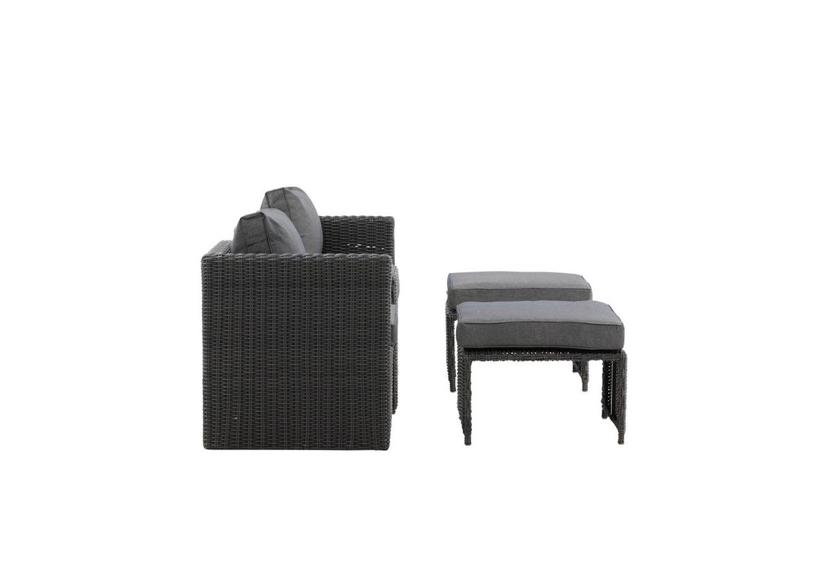 Gartenmöbel Set 5-Tlg. Quad Kunststoffgeflecht mit Kissen - Schwarz/Grau, KONVENTIONELL, Kunststoff/Metall - Gardenson