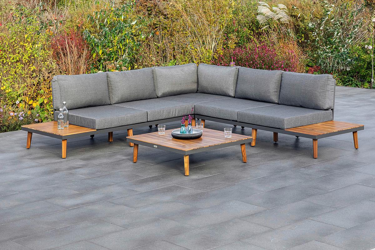 Gartenmöbel Set 2-tlg. Athen Holz/aluminium Mit Kissen - Graphitfarben/Braun, KONVENTIONELL, Holz/Textil (287,5/28/287,5cm) - Gardenson