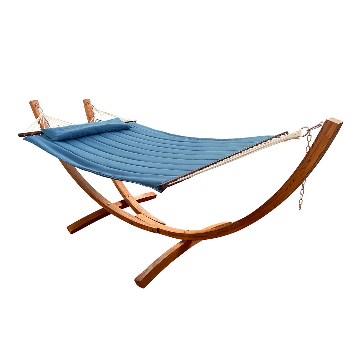 Hängemattengestell Hawaii Incl Matte - Blau/Lärchefarben, Basics, Holz/Textil (320/120/130cm) - Ambia Garden