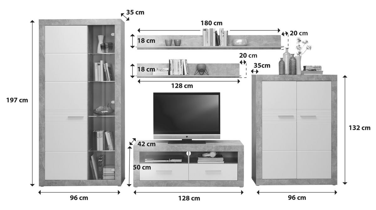 Odporúčaná kombinácia MALTA - BETON 5 - sivá/biela, Modern, kompozitné drevo/plast (320/197/42cm)