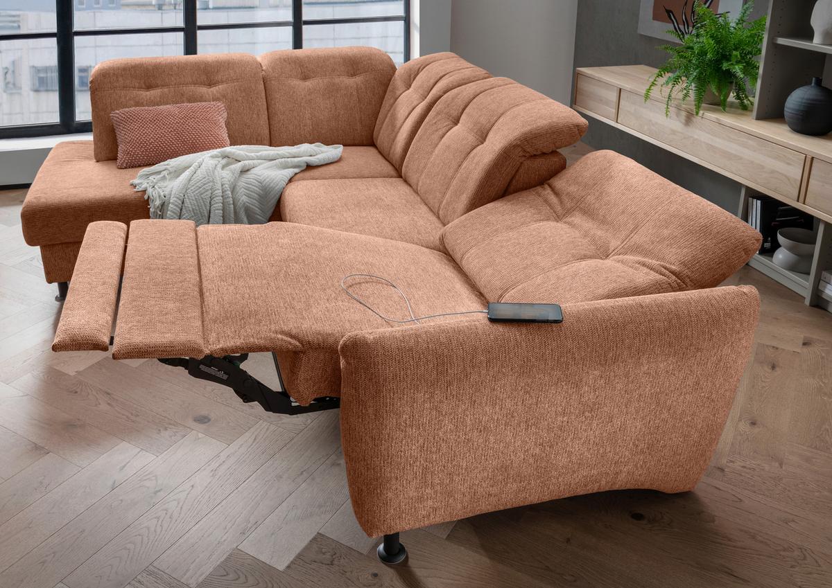 Ecksofa Minori Chenille Koralle, S: 198x270 cm - Koralle/Schwarz, MODERN, Textil (198/270cm) - Livetastic