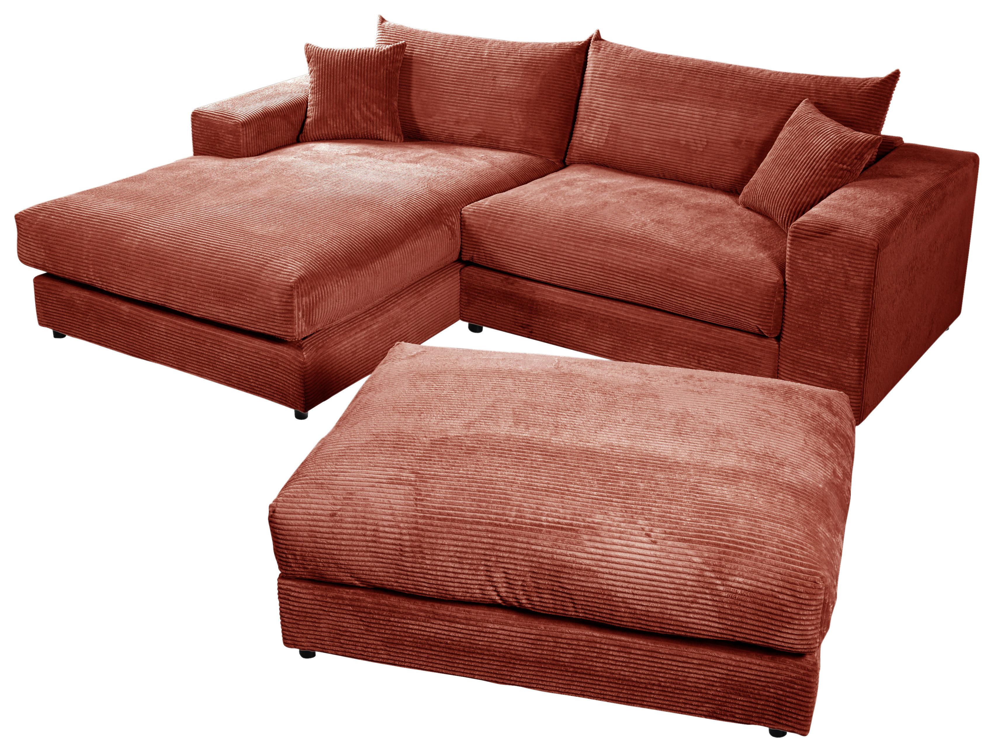 Ecksofa Funny S Links mit Hocker, Terracotta B: 265 cm - Terracotta/Schwarz, Basics, Textil (180/265cm) - Livetastic