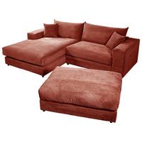 Ecksofa Funny S Links mit Hocker, Terracotta B: 265 cm - Terracotta/Schwarz, Basics, Textil (180/265cm) - Livetastic