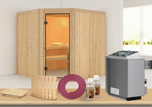 59900017 - Sauna NIZZA ECKEINSTIEG 77424 Sauna mit Ofen und Zubehör