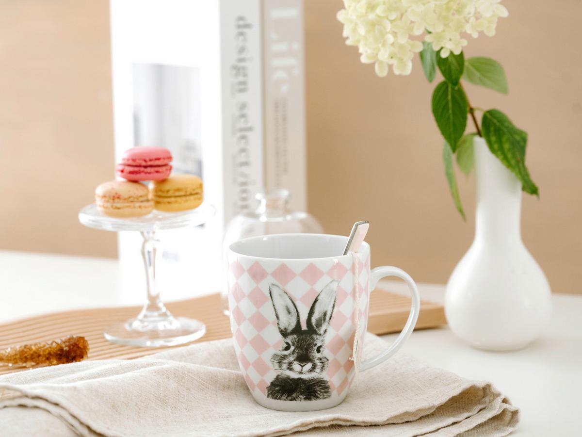 Happy Bunny Frühstücksservice Porzellan, 3tlg. - Rosa/Weiß, Basics, Keramik - Creatable