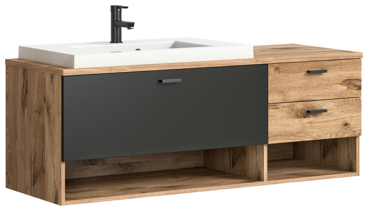 Waschtischkombi Grado Eichefarben/grau B: 140 Cm - Eichefarben/Weiß, MODERN, Holzwerkstoff/Stein (140cm) - MID.YOU