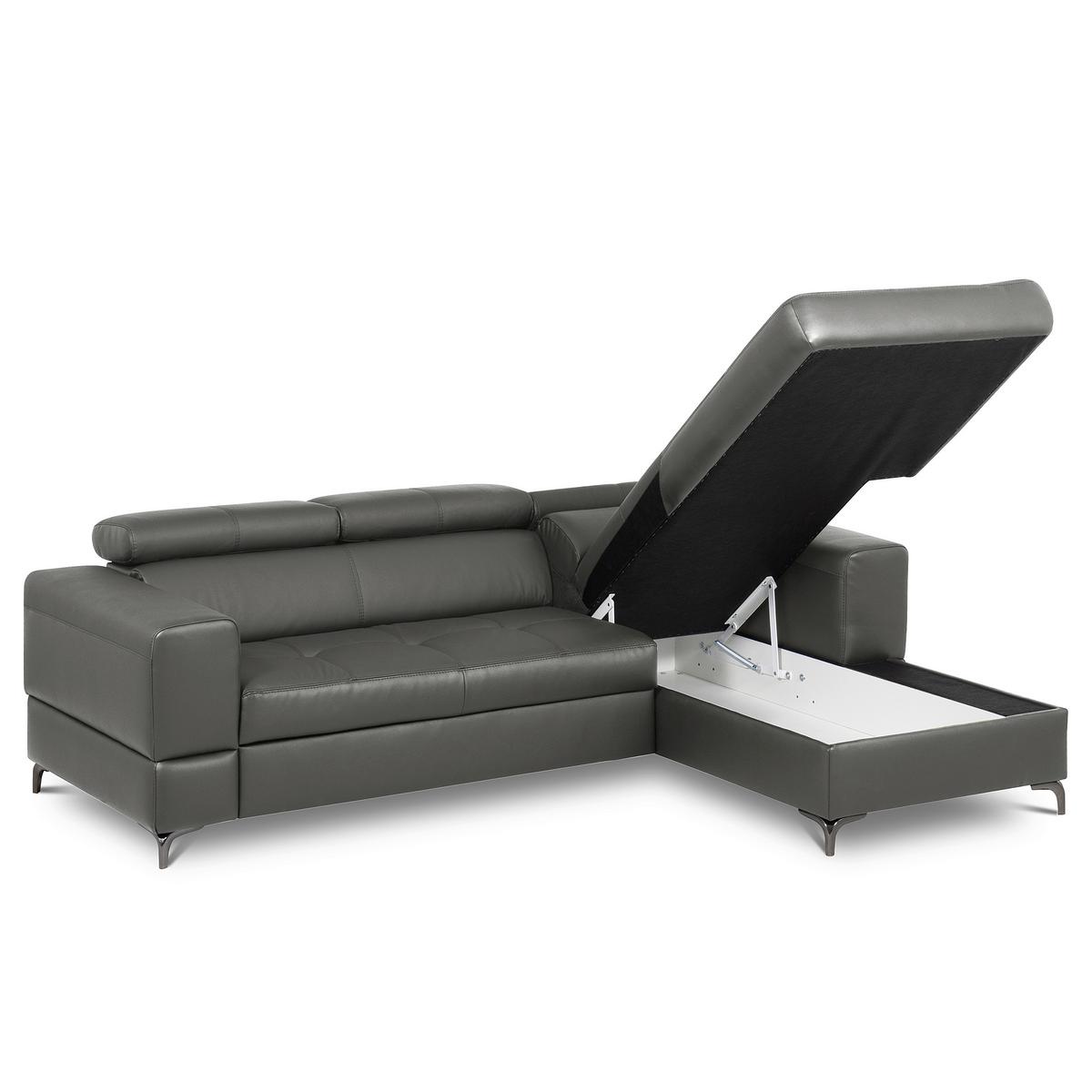 Ecksofa Torino Teilleder Anthrazit 247x173 - Anthrazit/Schwarz, Design, Leder/Textil (247/173cm) - Livetastic
