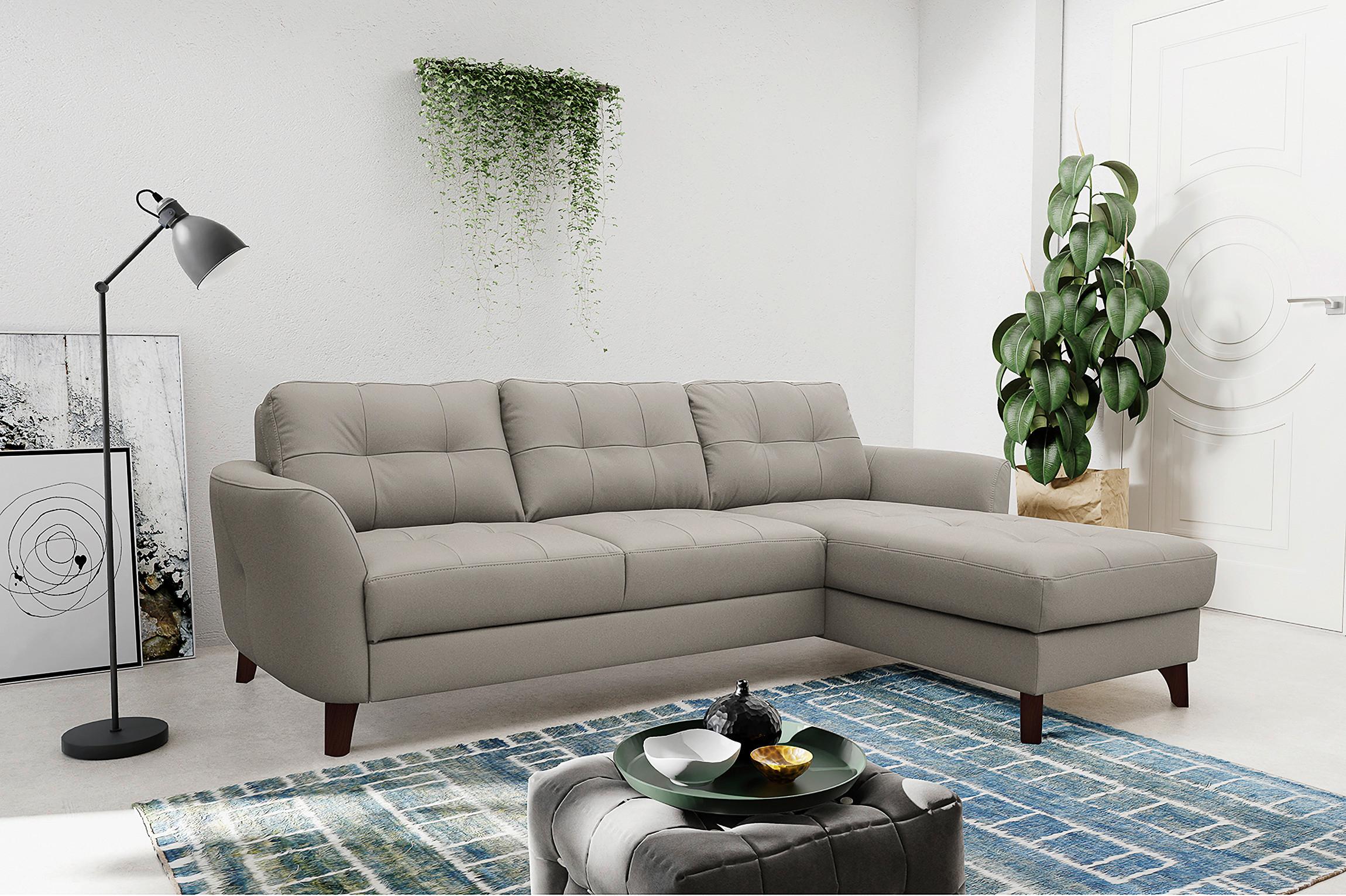 Ecksofa Nordic Plantinfarben S: 238x168 cm - Platinfarben/Buchefarben, Design, Leder/Textil (238/168cm) - Livetastic